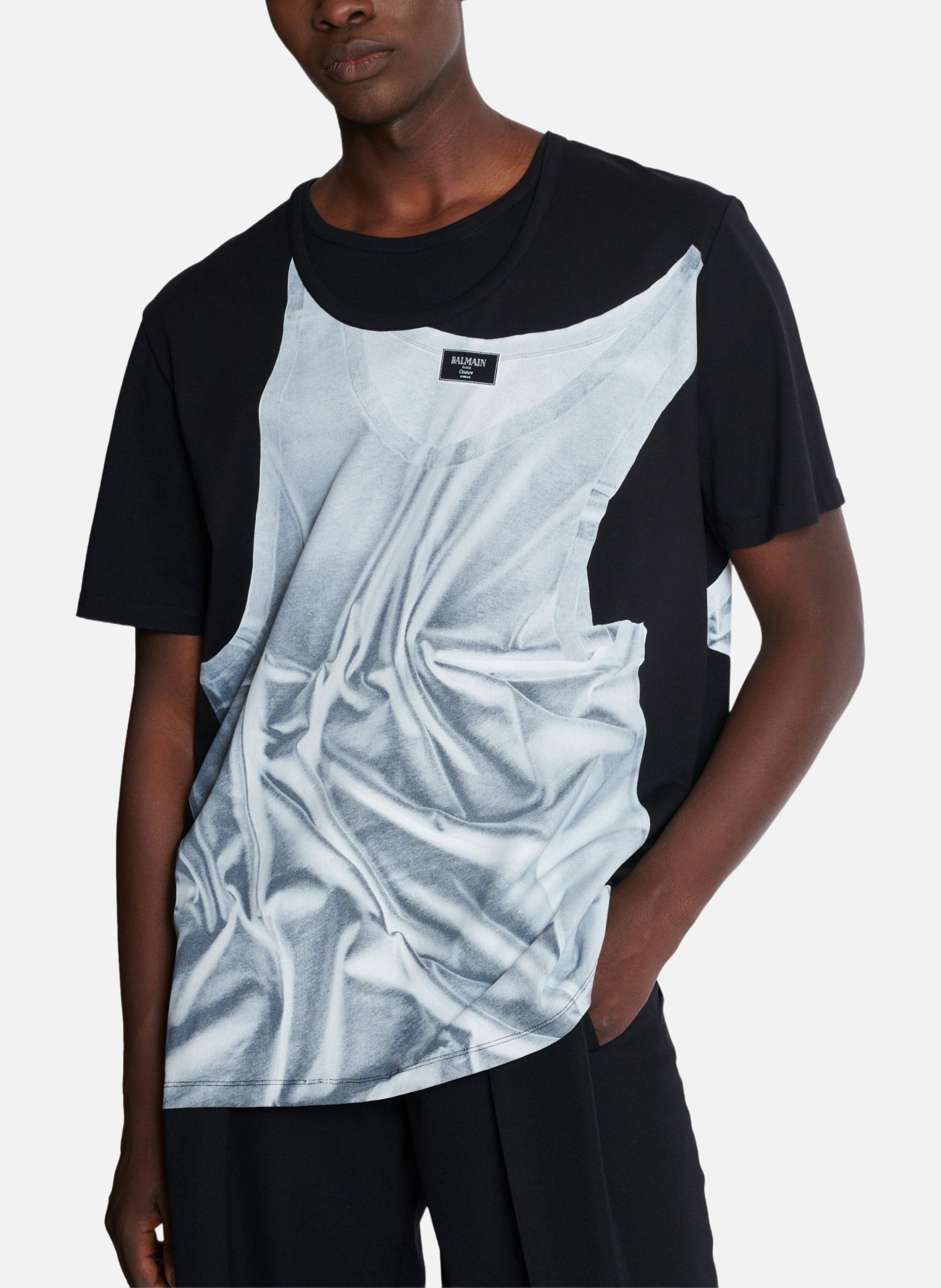 T-shirt imprimé trompe-l’œil débardeur BALMAIN Noir