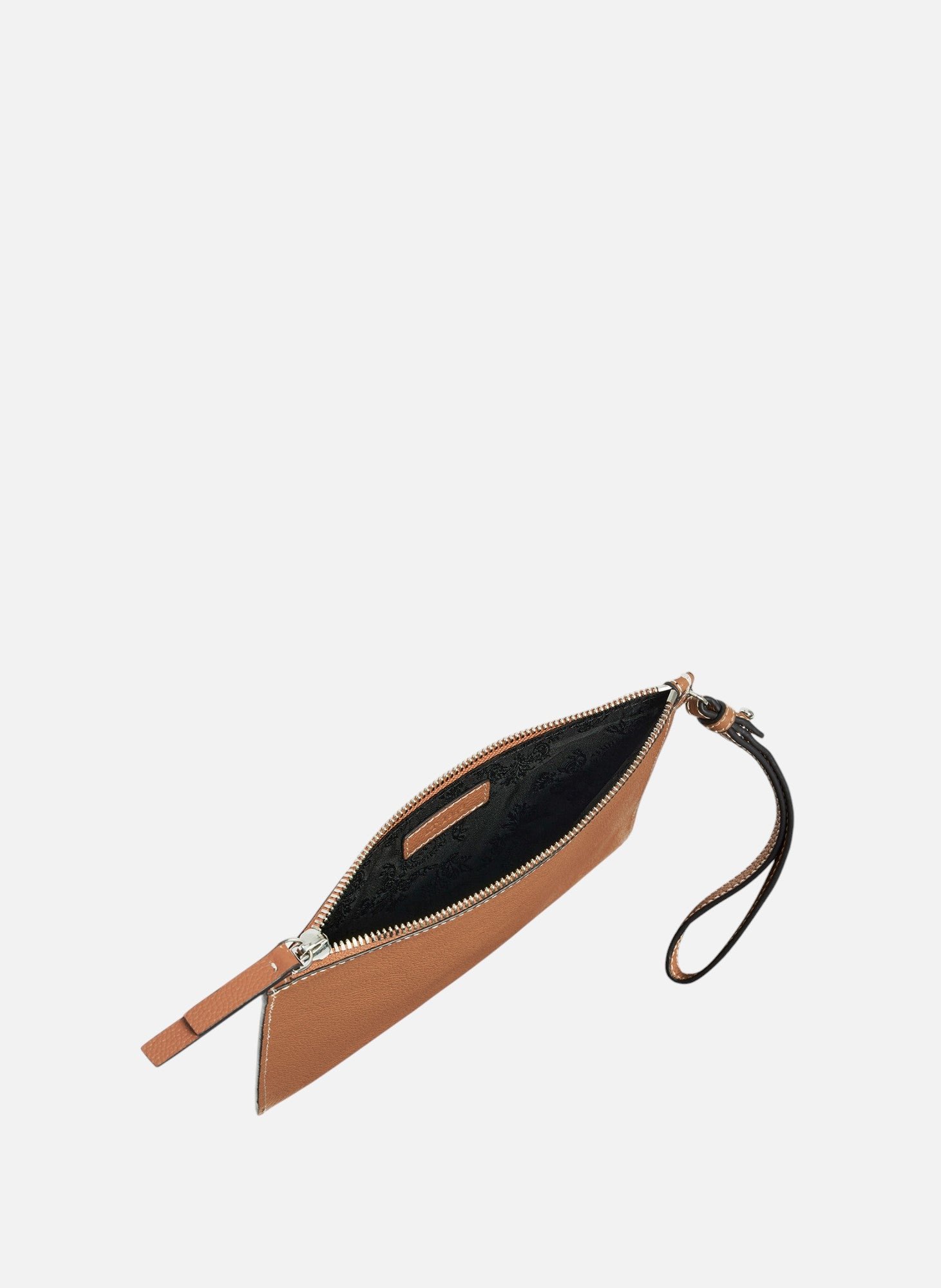 Pochette zippée avec dragonne en cuir grainé LE TANNEUR Marron