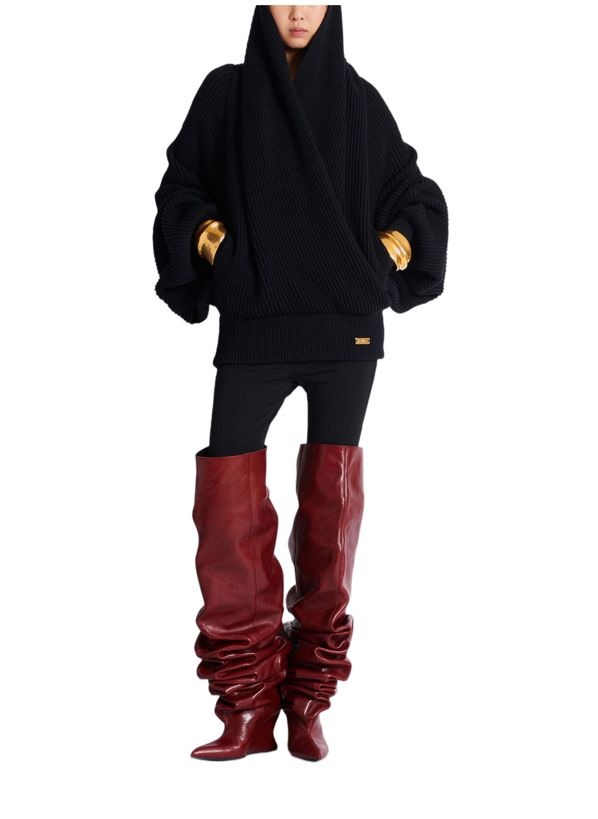 Pull oversize en maille à capuche BALMAIN Noir