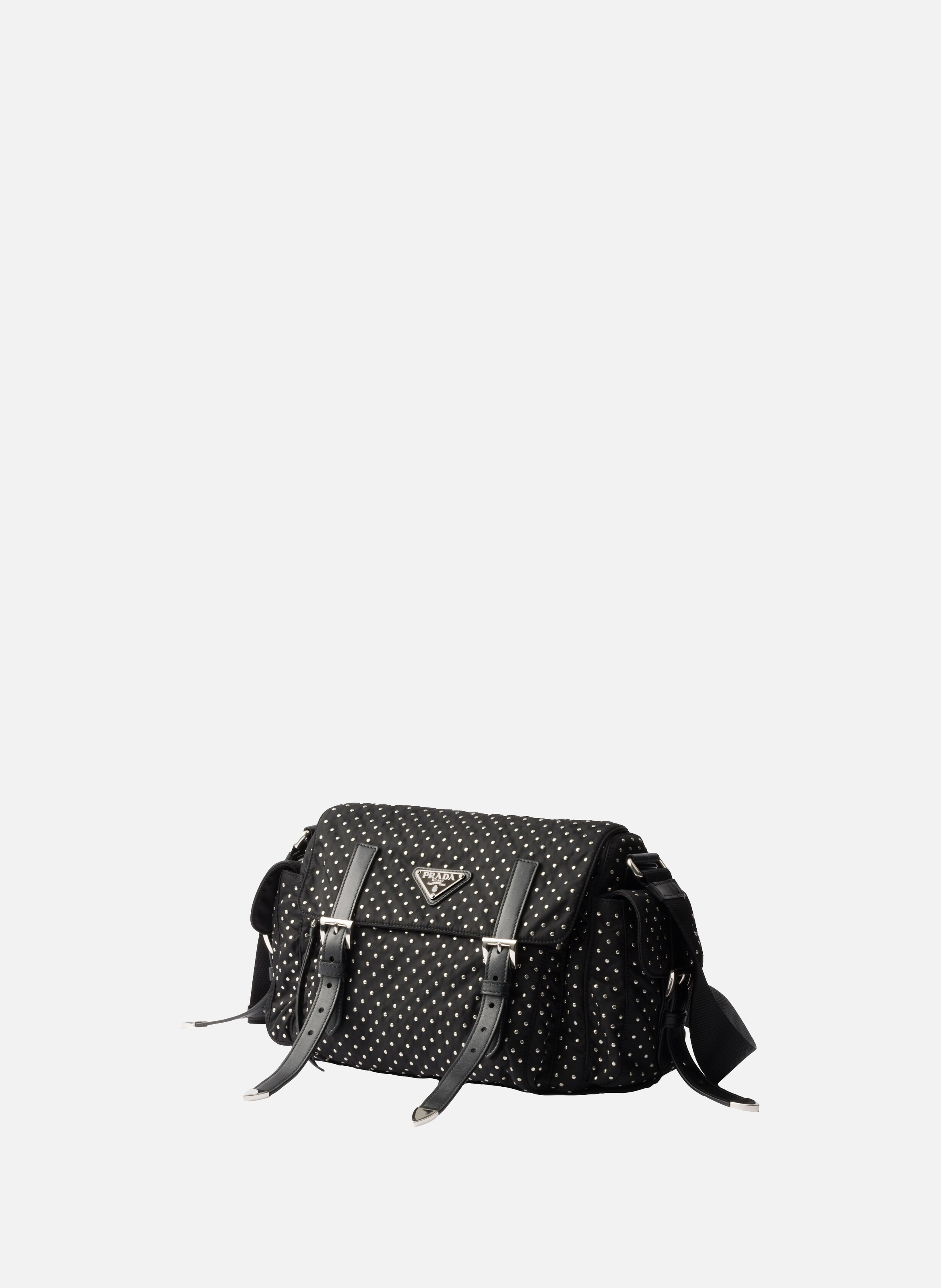 Sac à bandoulière en re-nylon avec clous PRADA Noir