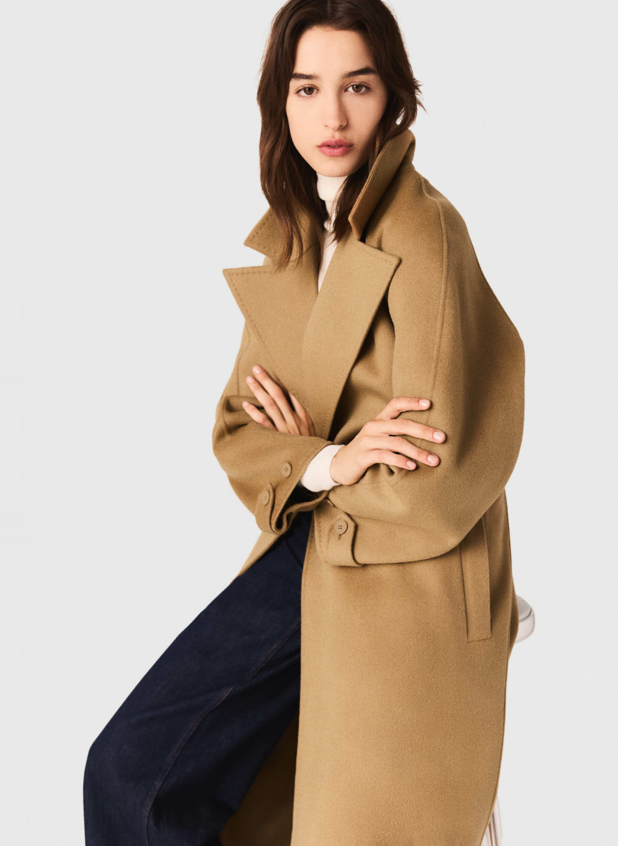 Manteau col tailleur en laine mélangée MAJE Marron