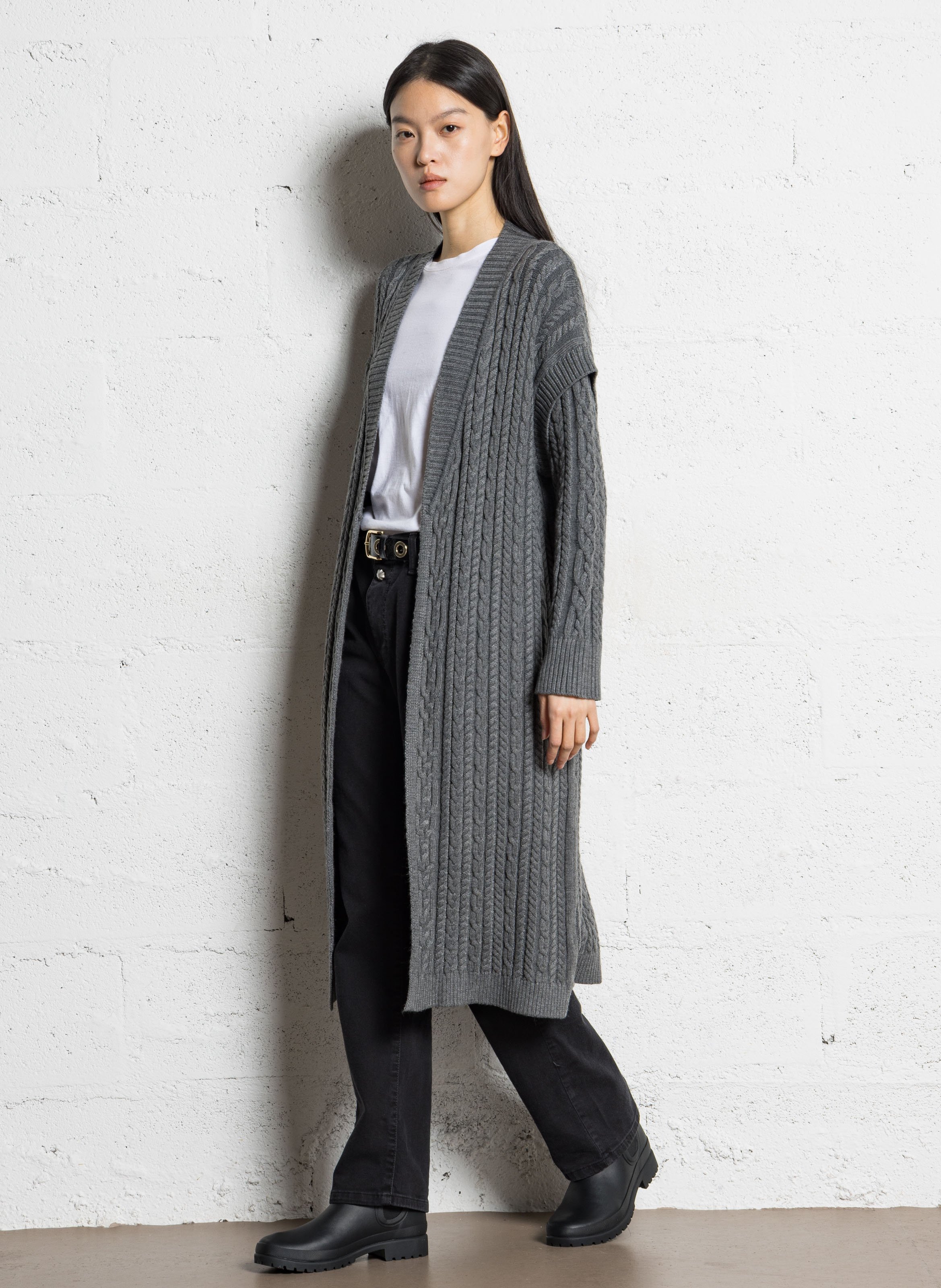 Gilet à enfiler en maille tressée IKKS Gris