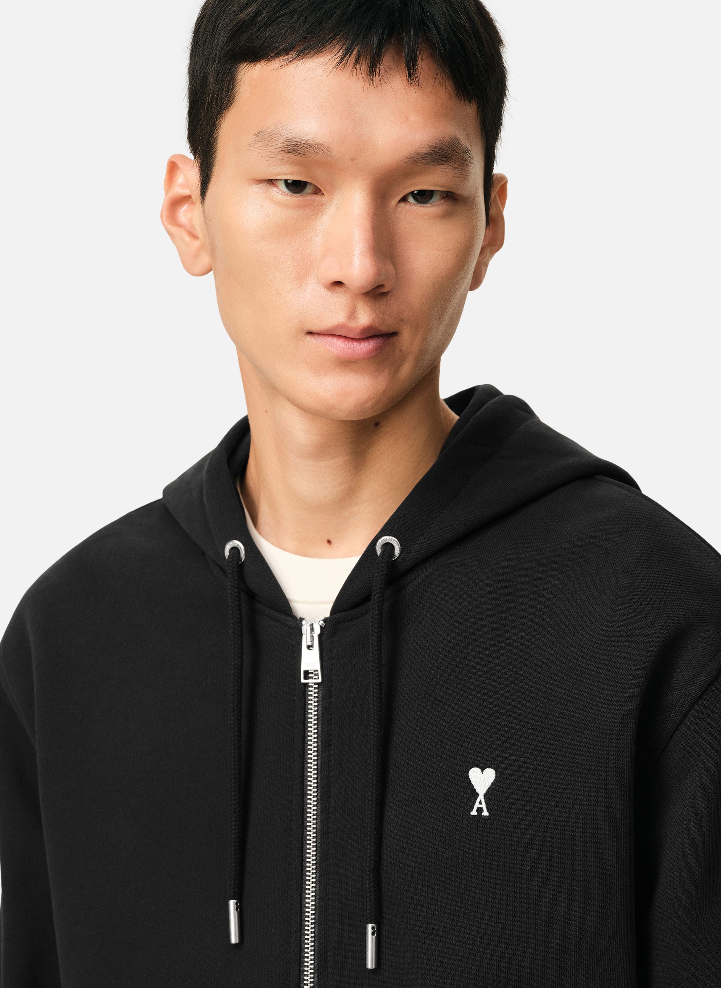 Hoodie zippé ami de coeur en coton Noir