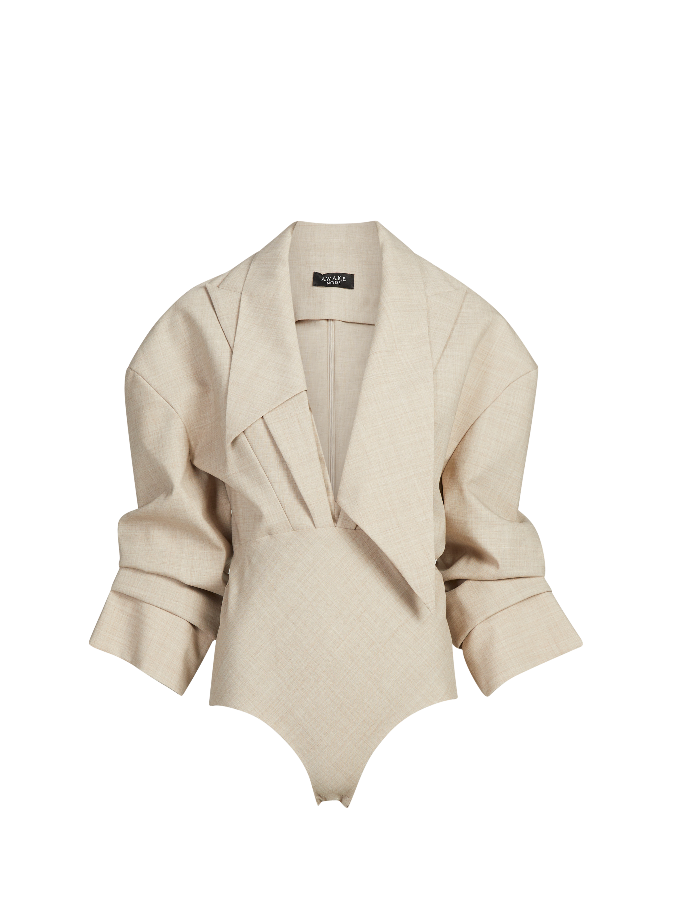 Fitted bodysuit with shirt collar panel A.W.A.K.E. MODE Beige