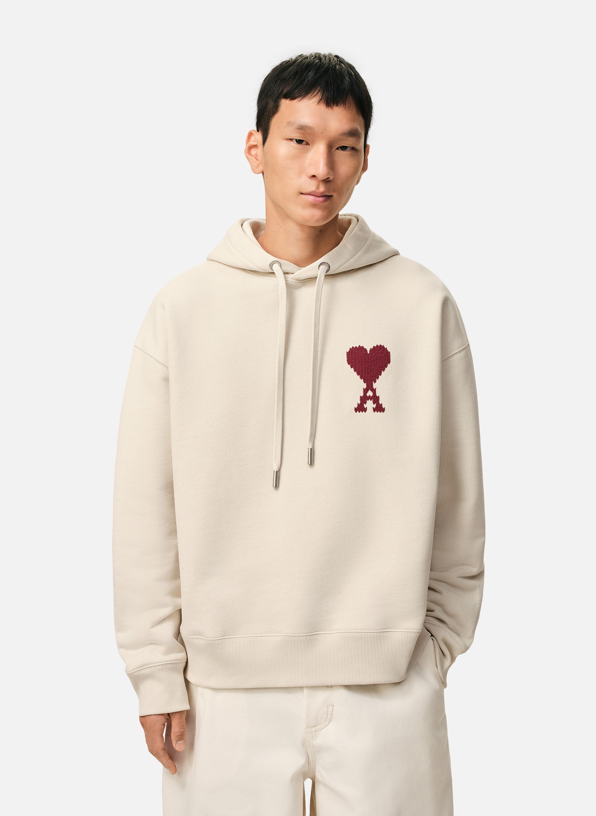 Hoodie broderie ami de coeur unisexe en coton AMI PARIS Blanc