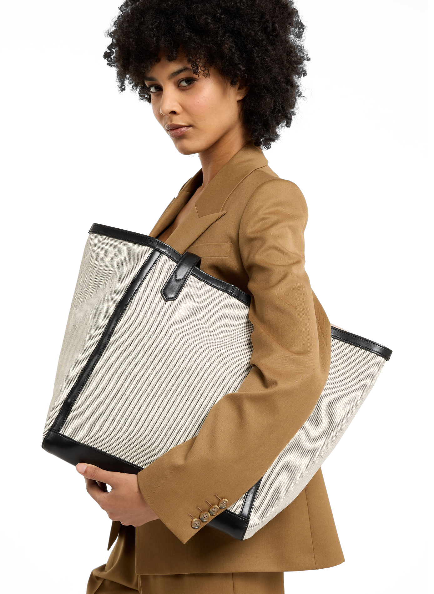 Sac cabas Enzo en coton et cuir SAISON 1865 Beige