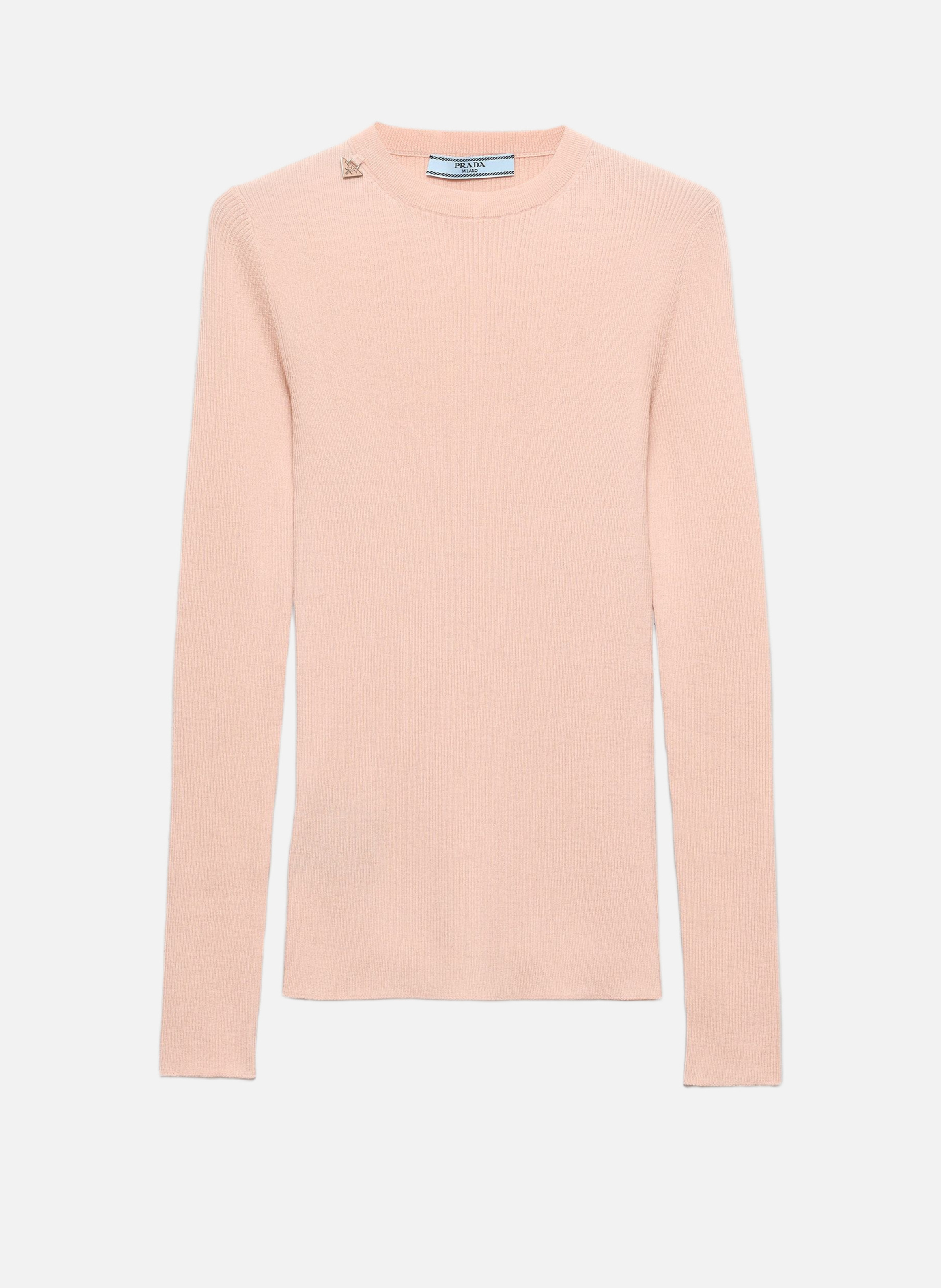 Pull à col rond en laine PRADA Rose