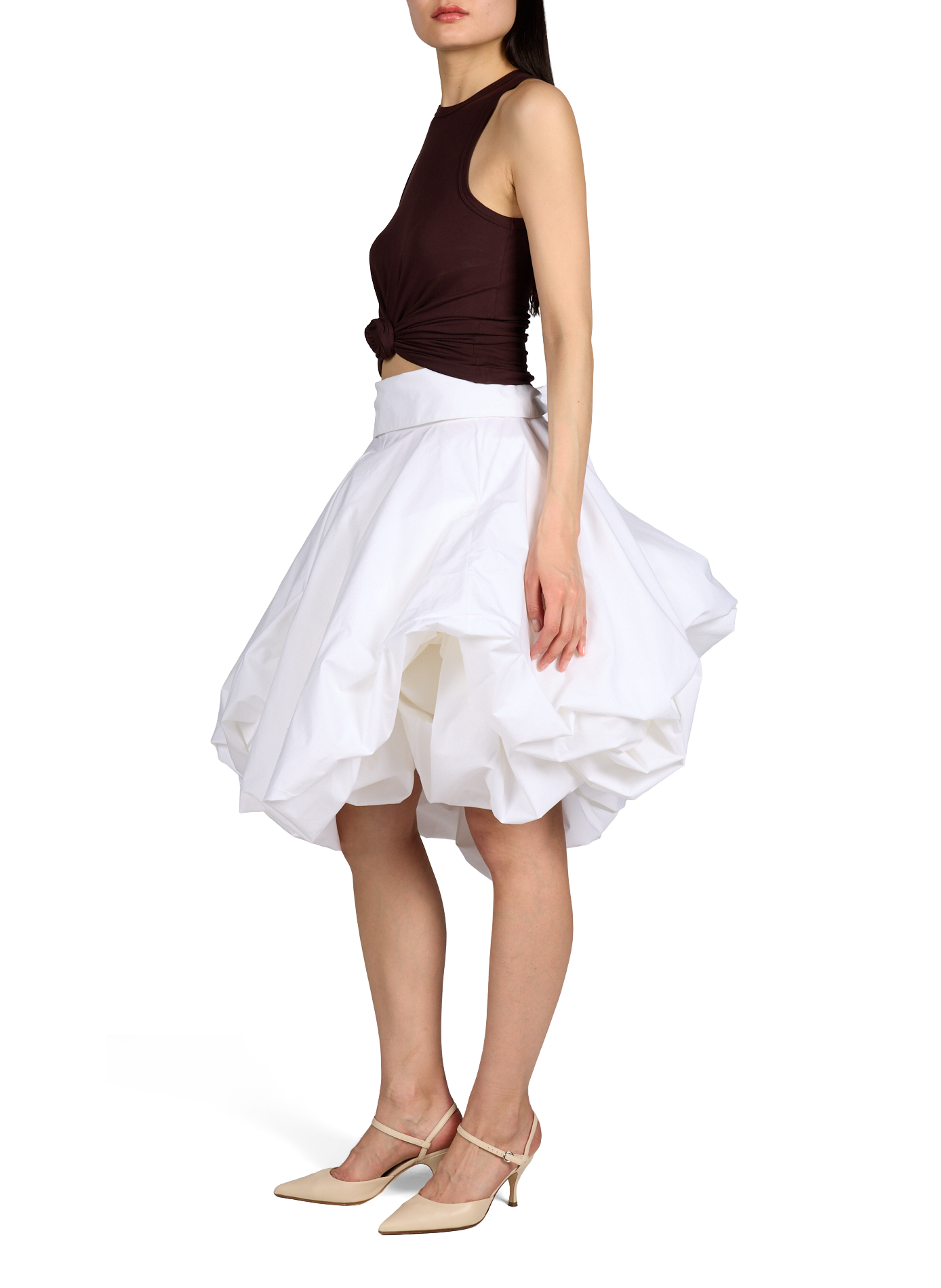 Jupe drapée à volume sculptural en coton MAGDA BUTRYM Blanc