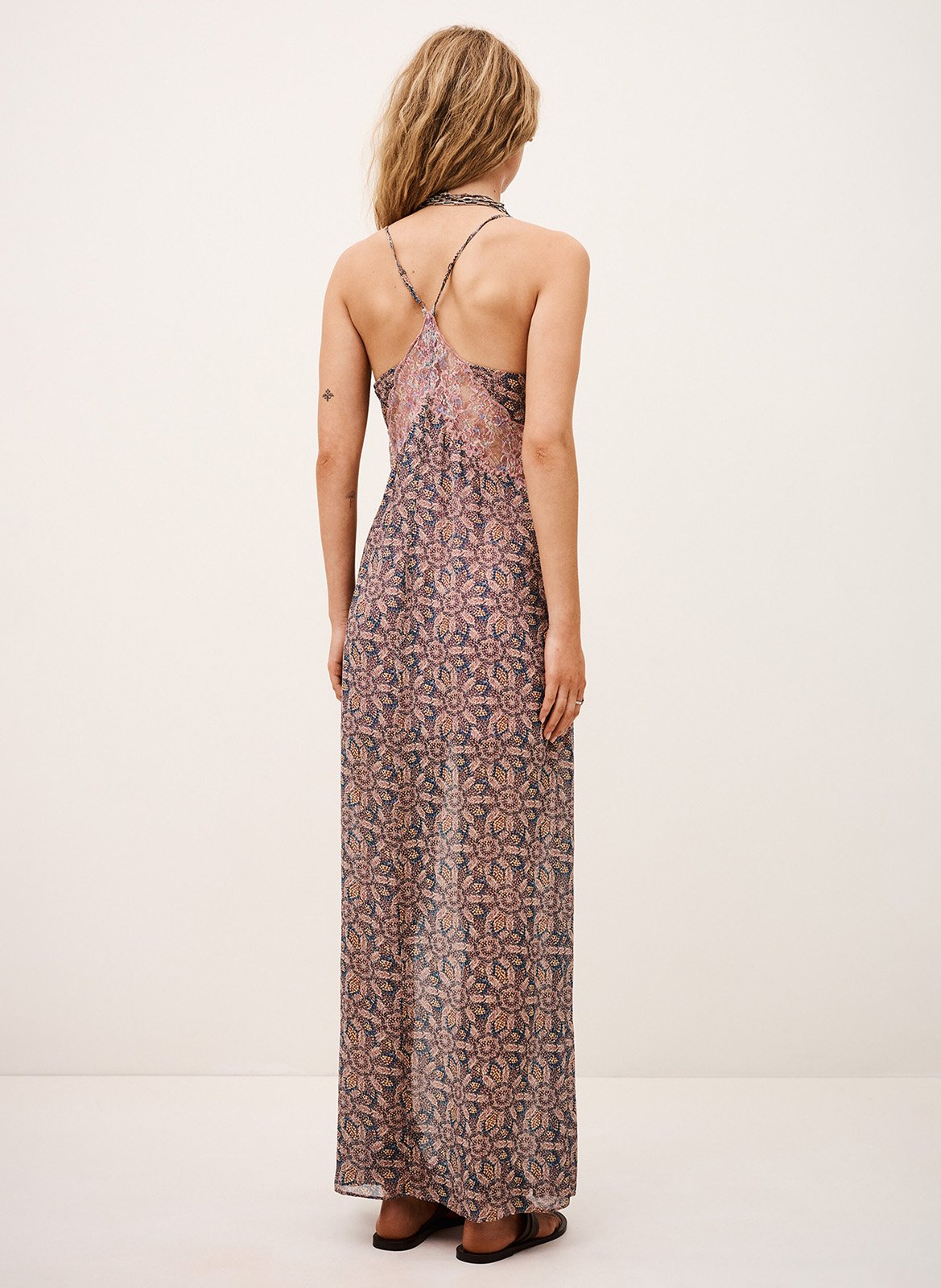 Robe longue col v imprimée tama BA&SH Bleu