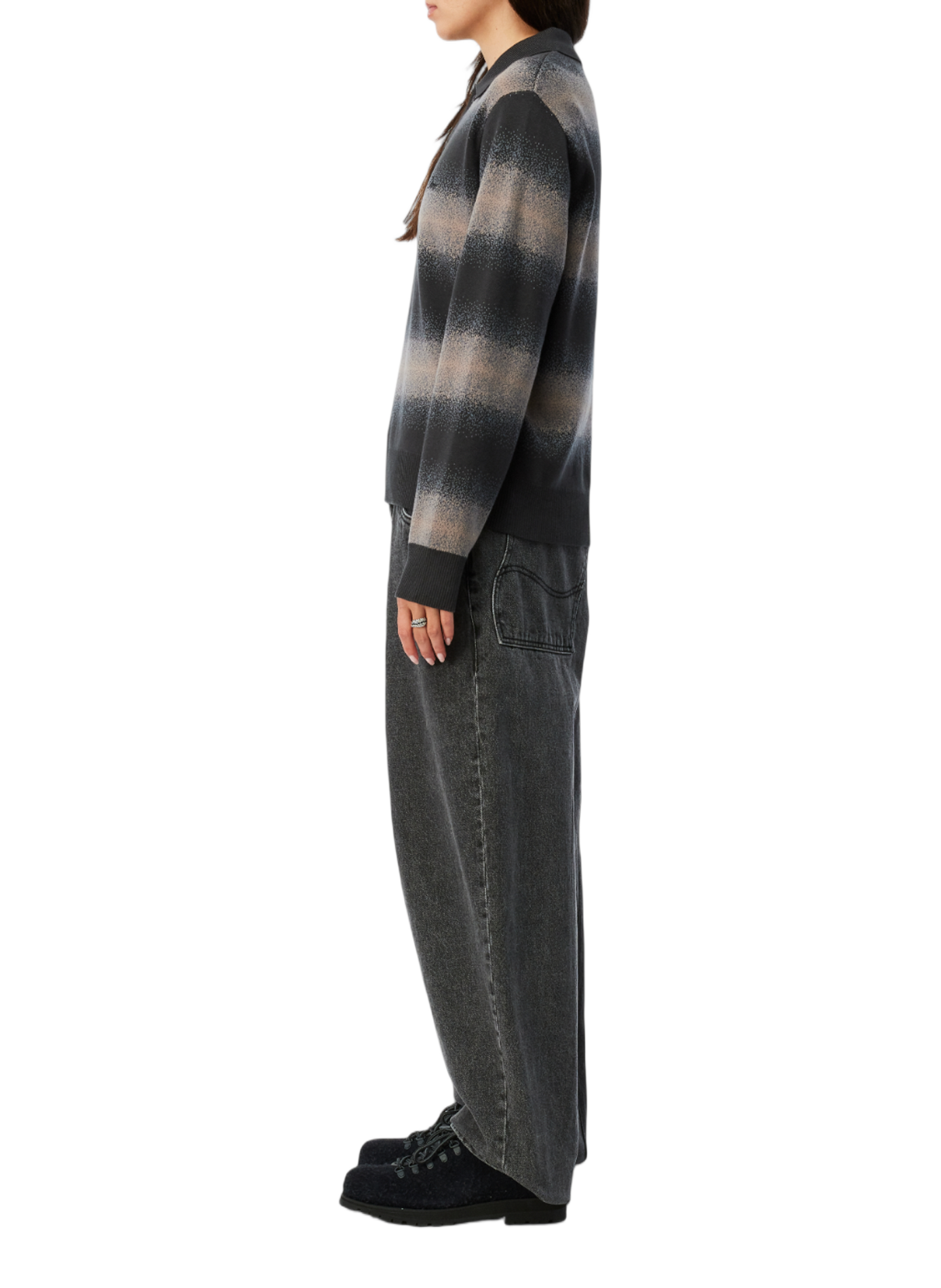 Pull rayé à col polo en coton mélangé DIME Grey