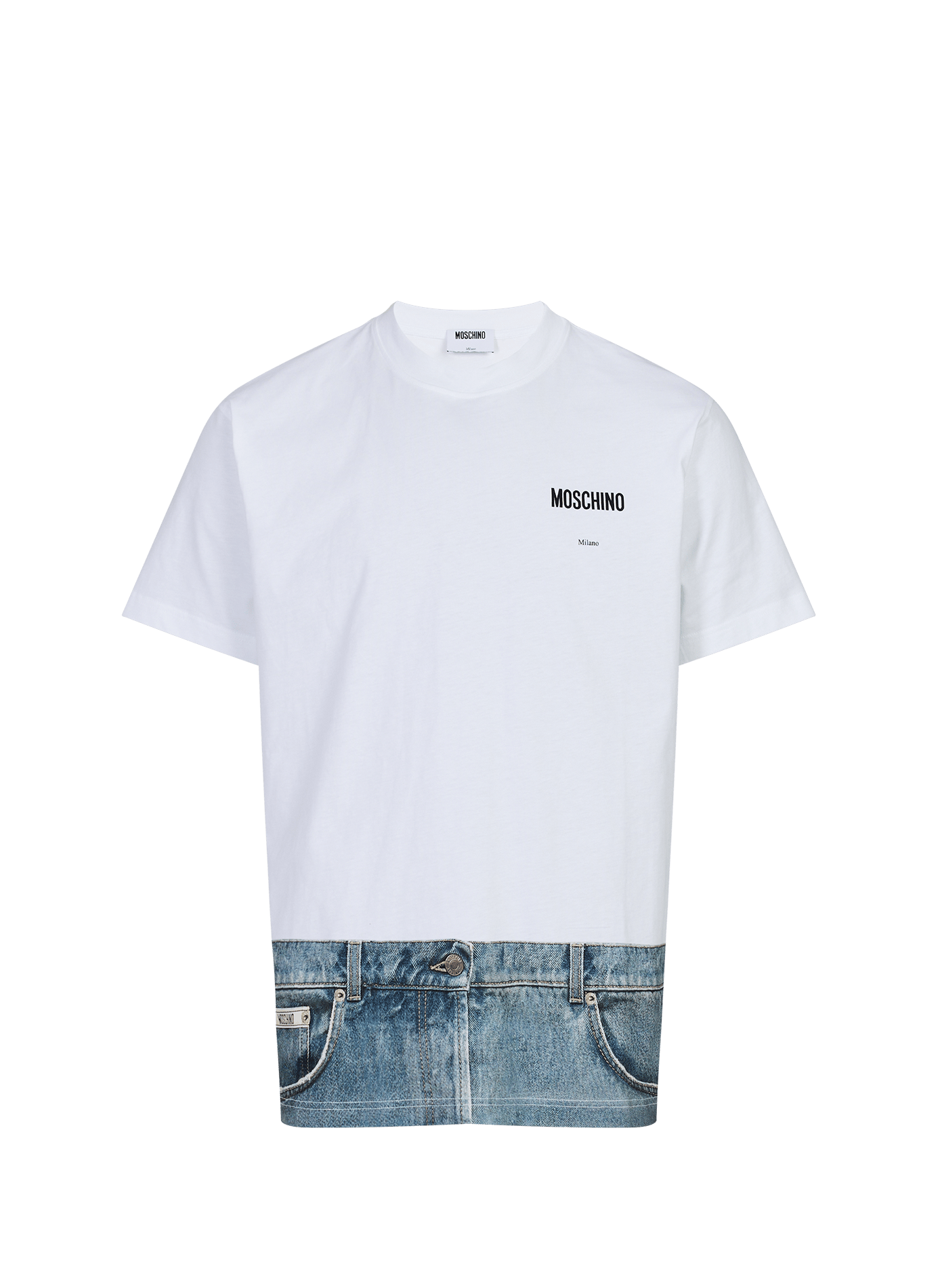 T-shirt à imprimé jean en coton MOSCHINO Blanc