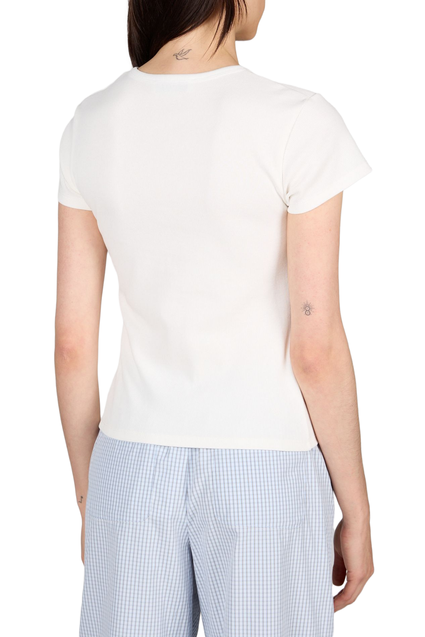 Ribbed buttoned round neck top in blended cotton DUNST White