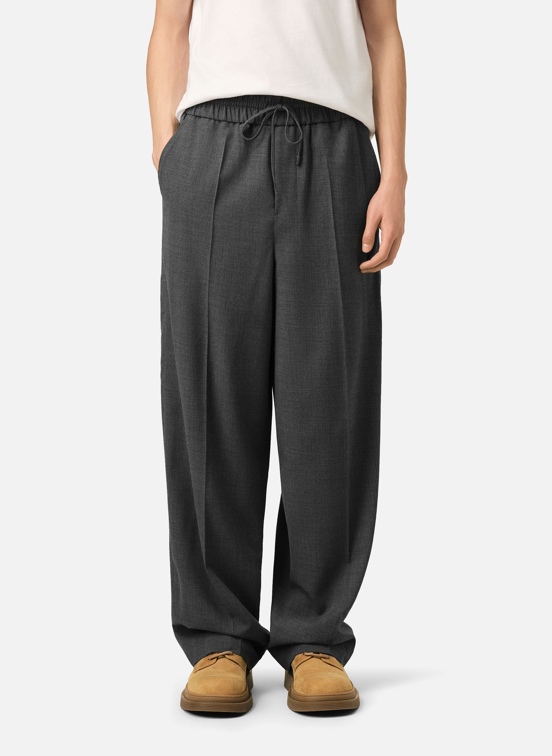 Pantalon unisexe en laine taille élastiquée AMI PARIS Gris