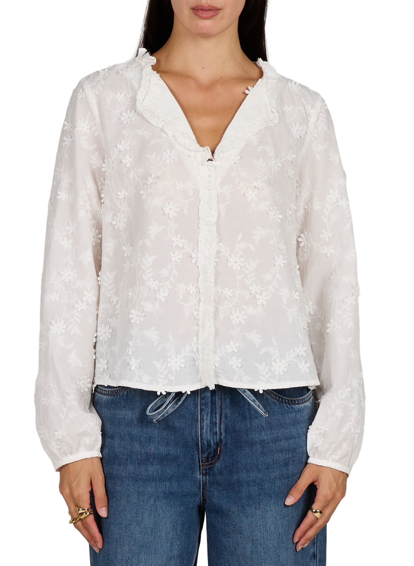 Blouse with floral embroidery in cotton OBJECT White