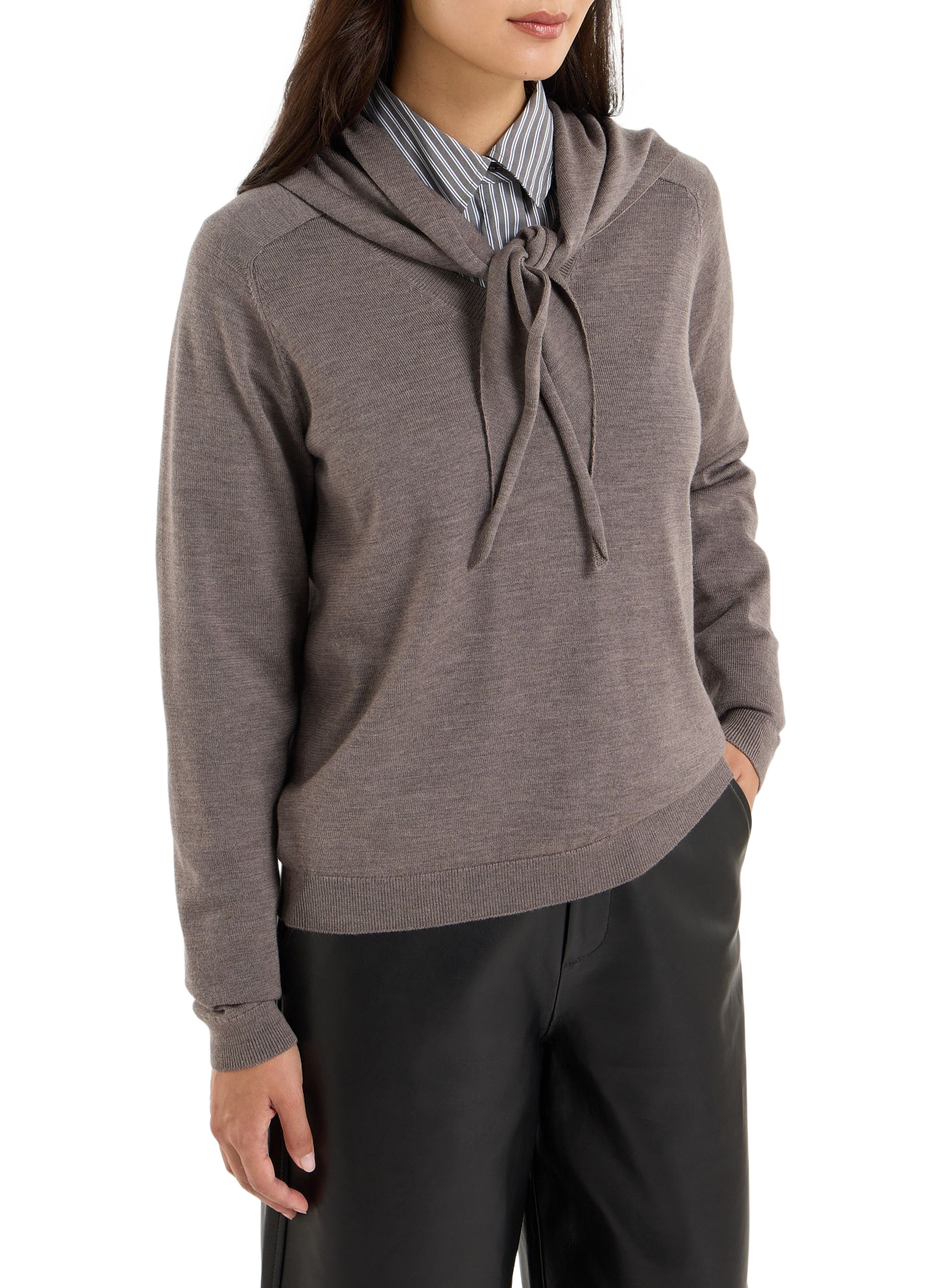 Pull col v à écharpe amovible en laine SAISON 1865 Gris