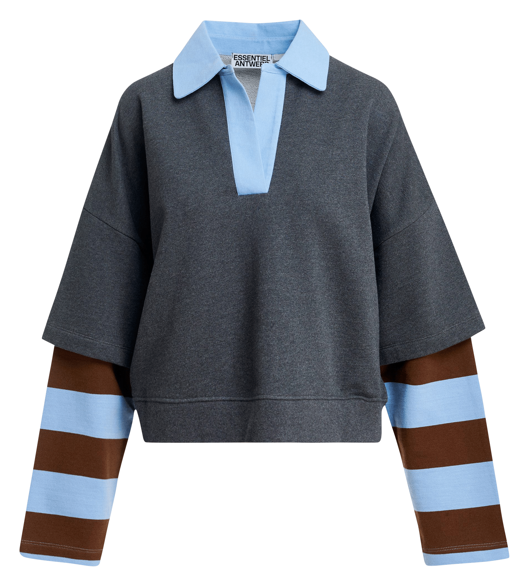 Sweat droit col polo en coton kantelou ESSENTIEL ANTWERP Gris