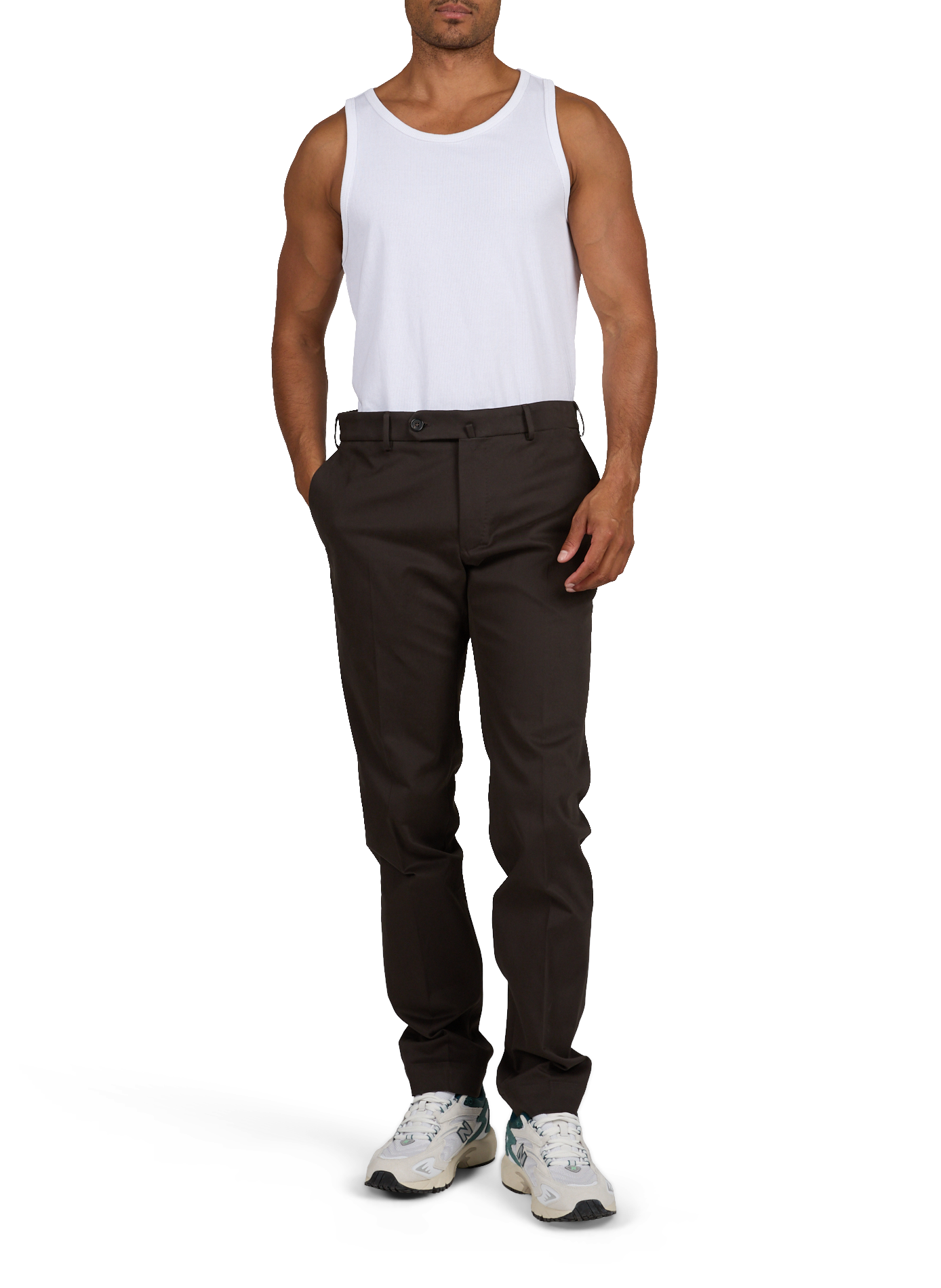 Pantalon droit à plis en coton mélangé SLOWEAR Marron
