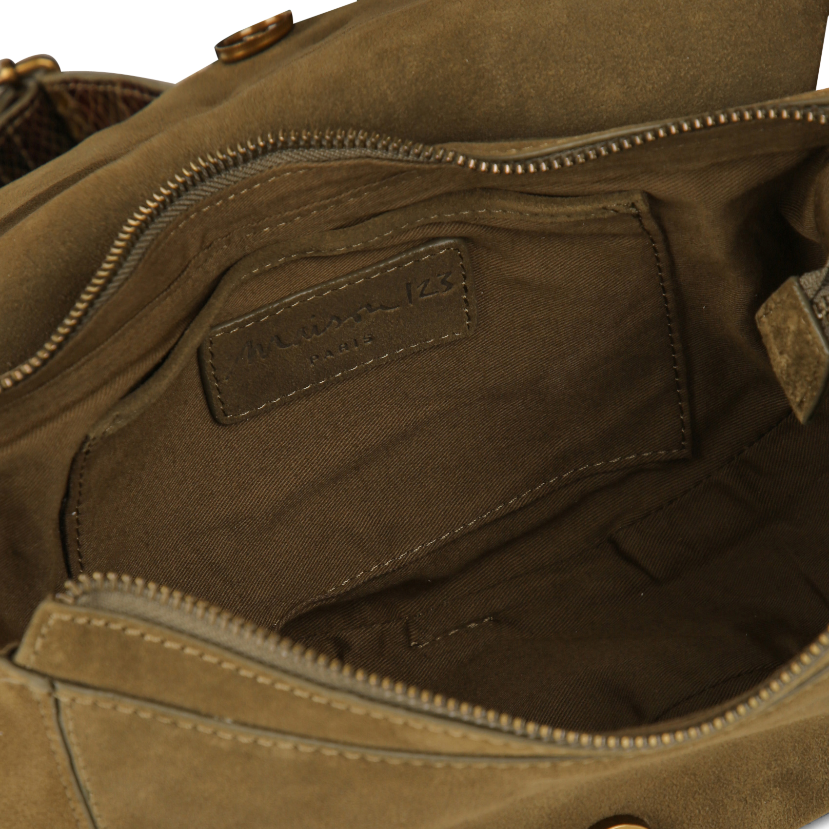 Sac bandoulière bi-matière en cuir leon MAISON 123 Kaki