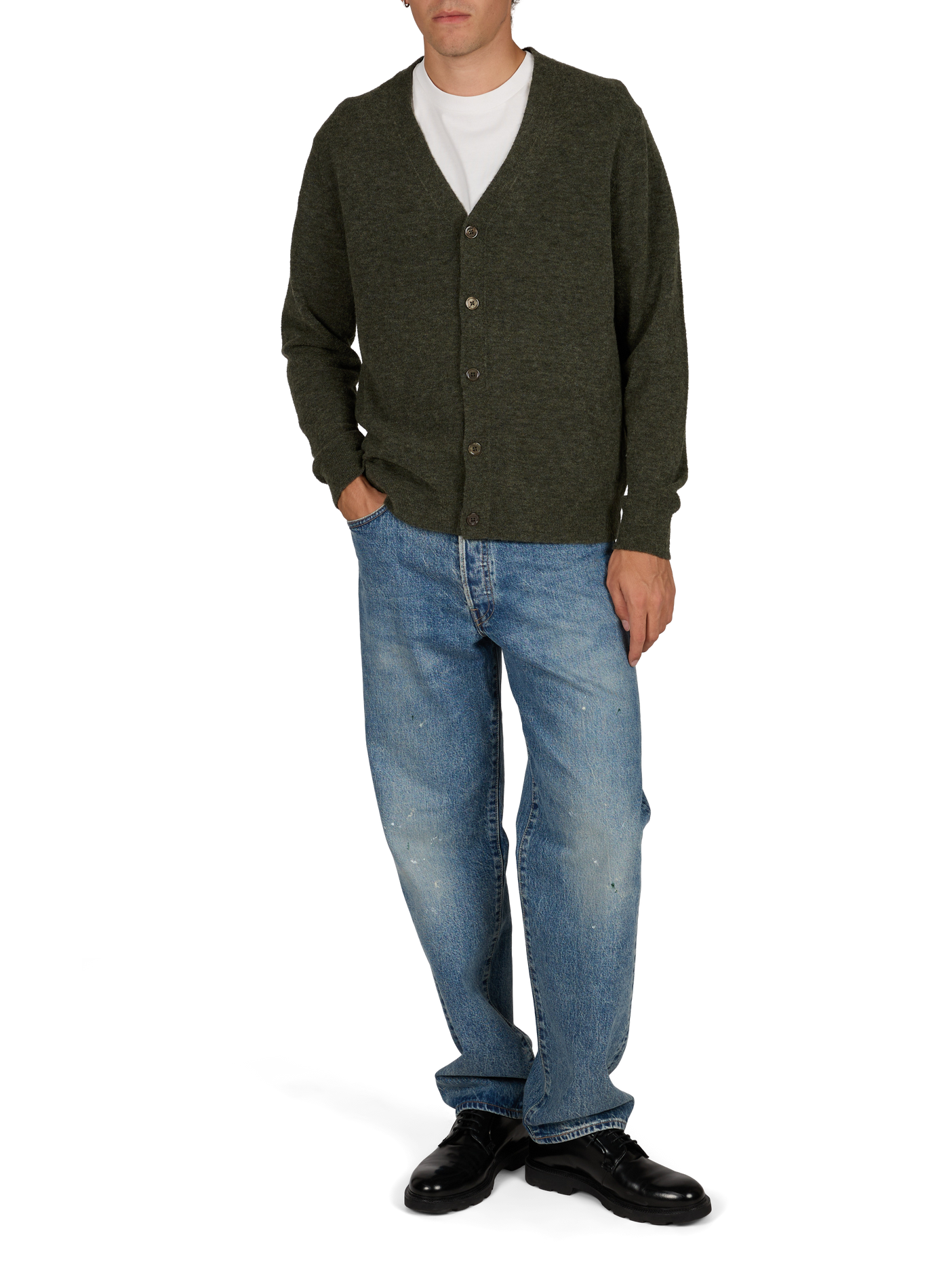 Wide V-neck solid color wool blend vest NN.07 Khaki