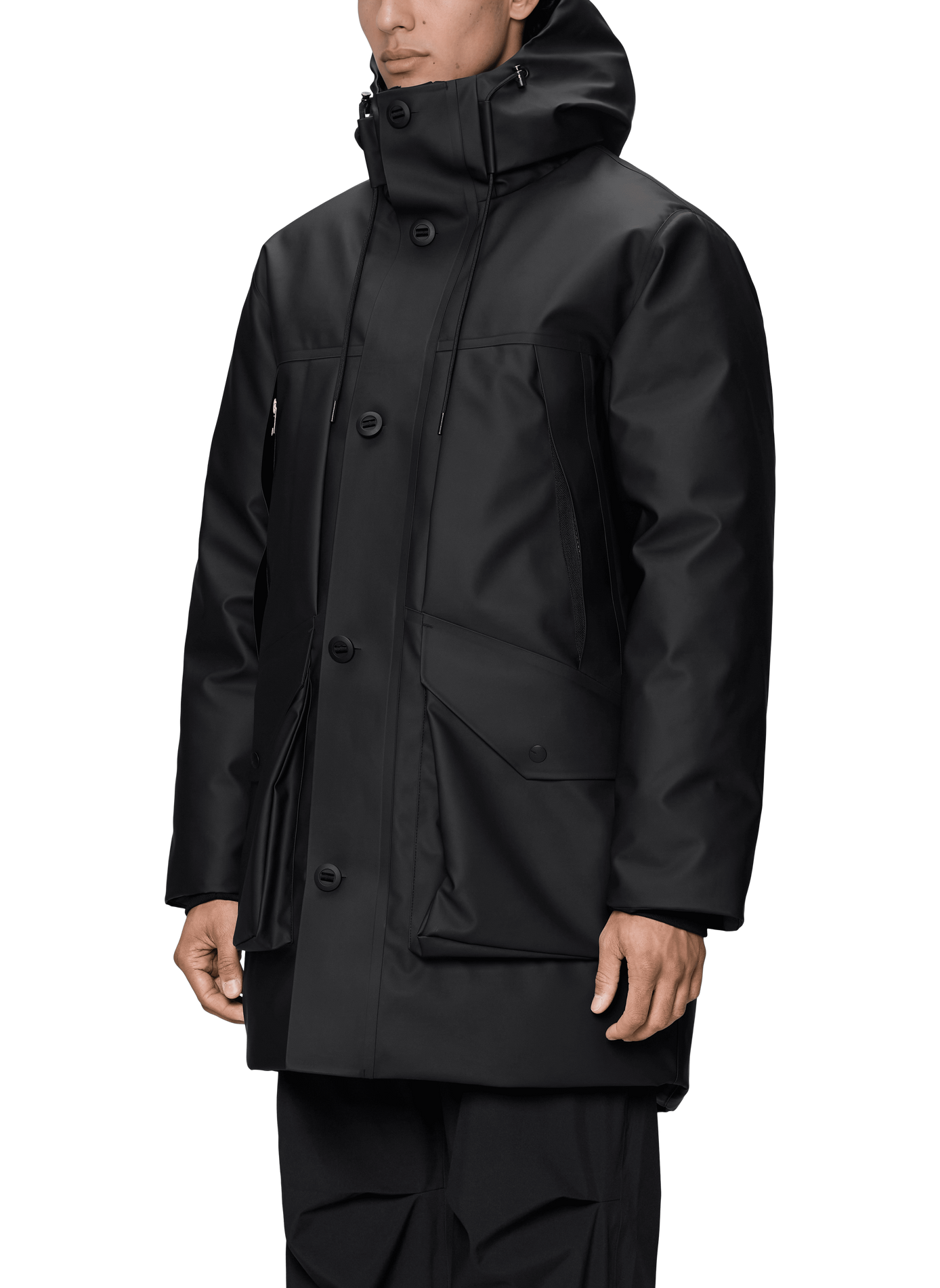 Long straight Novi hooded parka RAINS Black
