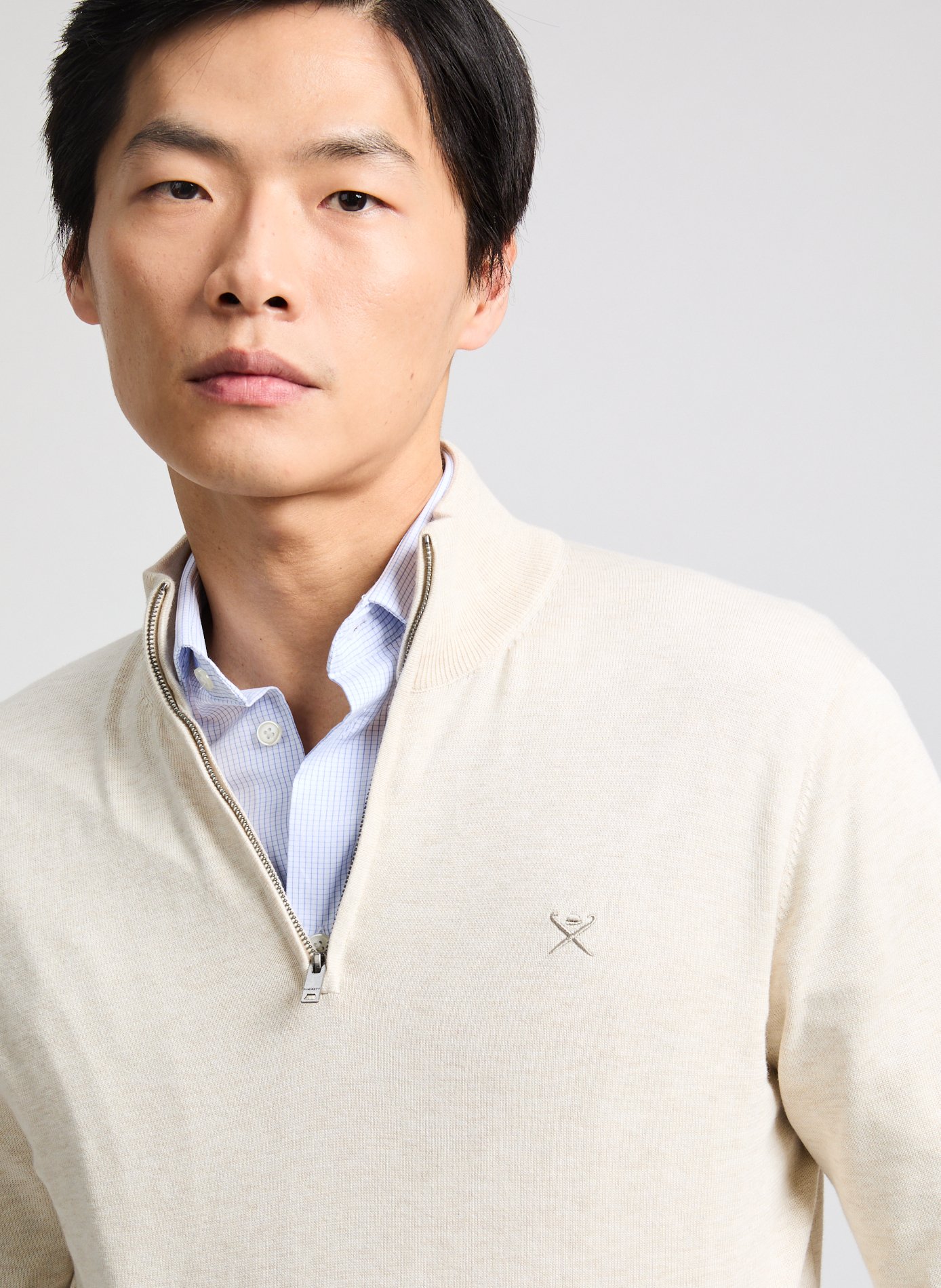 Cotton and silk zip-up sweater White