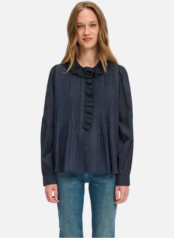 Blouse romantique à col en coton - amina Bleu by PABLO PABLO Blouse romantique à col en coton - amina Bleu