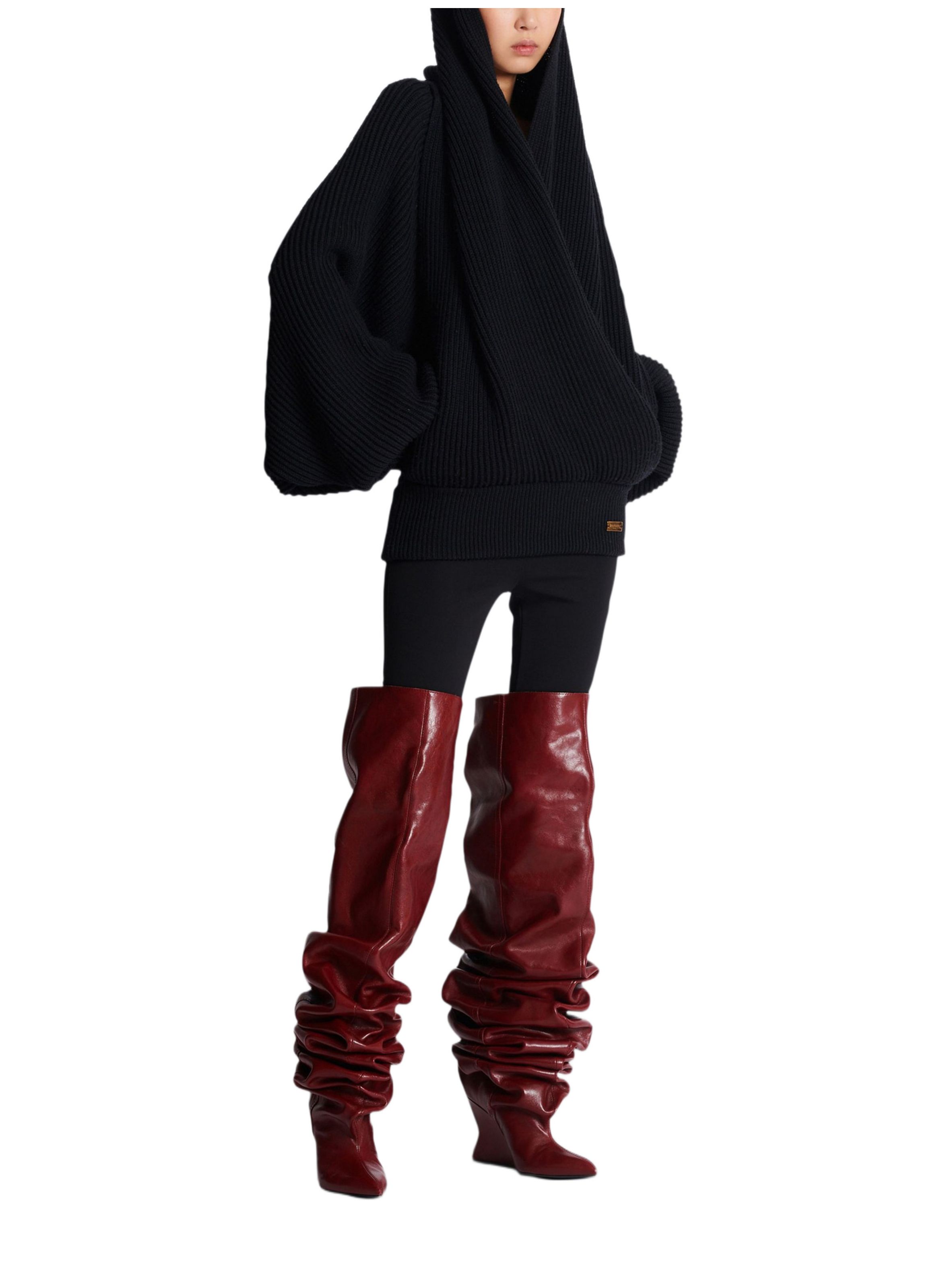 Pull oversize en maille à capuche BALMAIN Noir