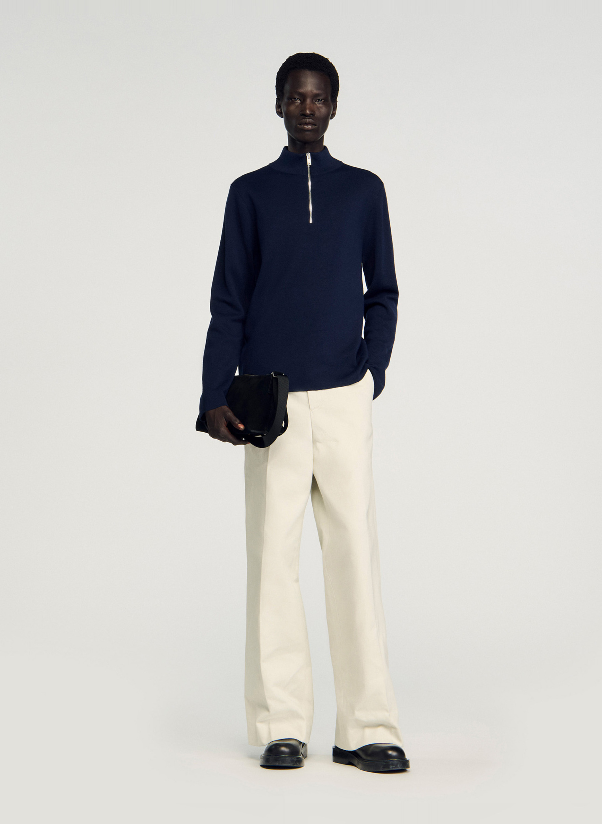 Pull col montant zippé en laine SANDRO Bleu