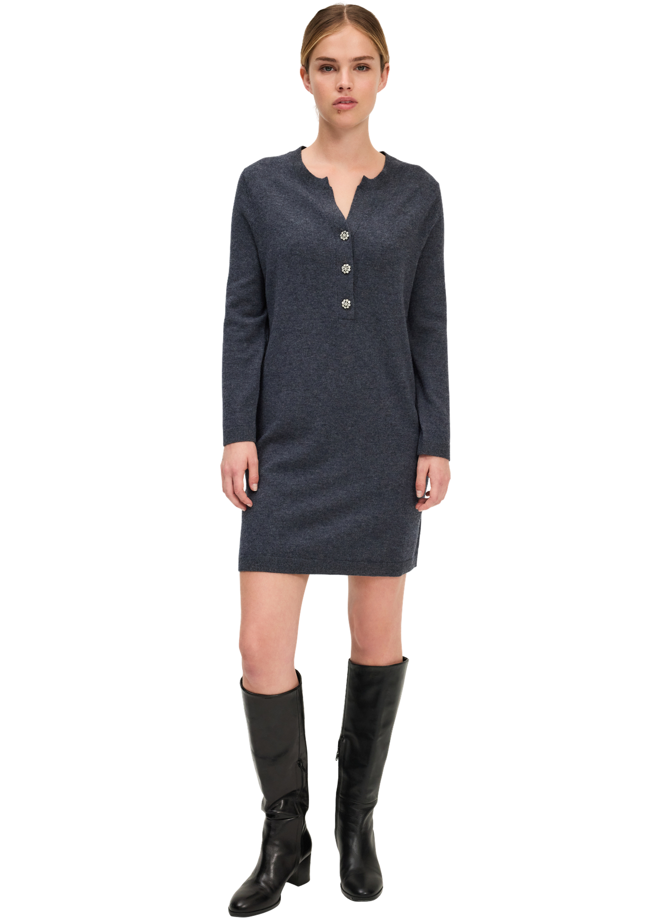 Robe courte en laine à strass - lorna PABLO Gris