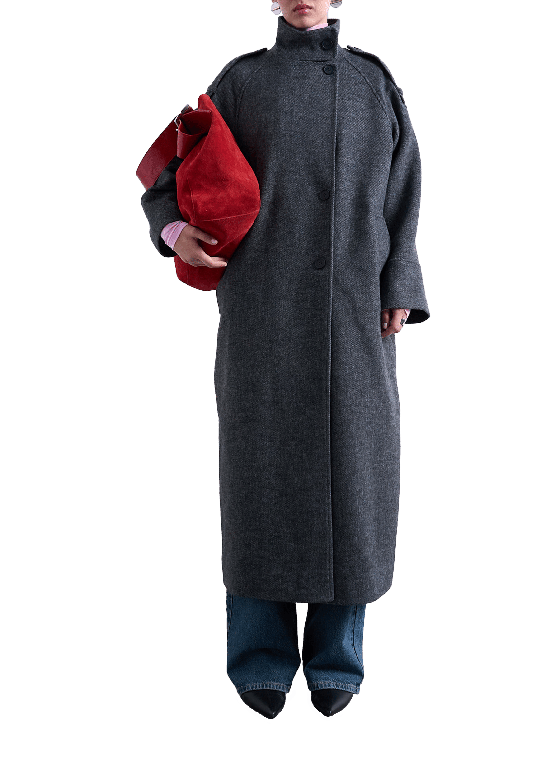 TOPSHOP Long coat with high collar Grey