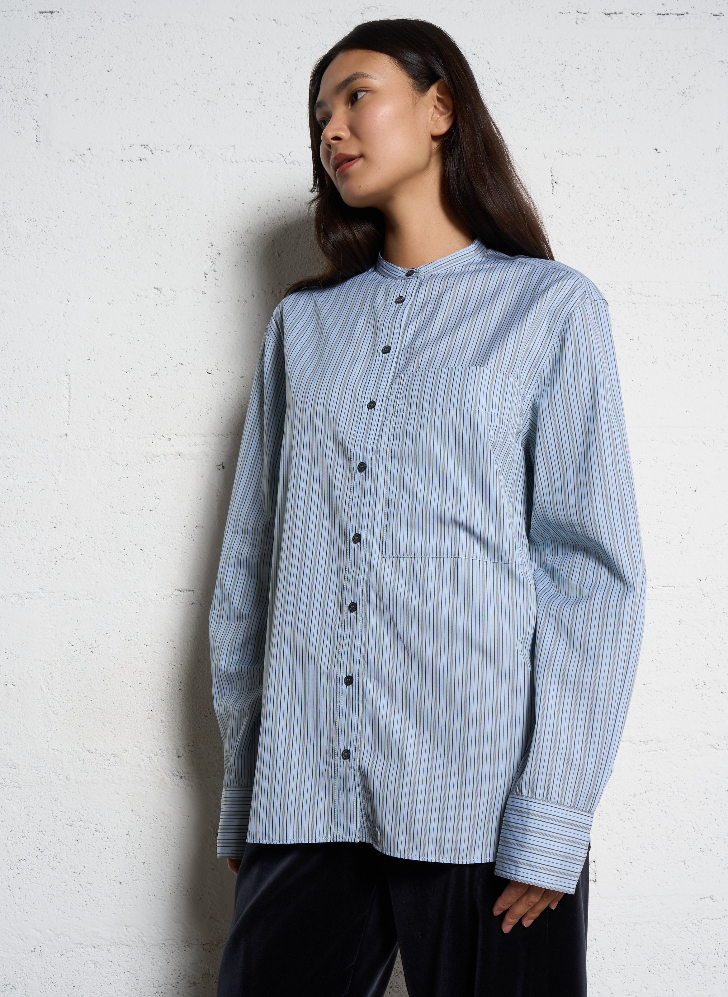 Chemise col mao rayée en coton formentera SOEUR Multicolore