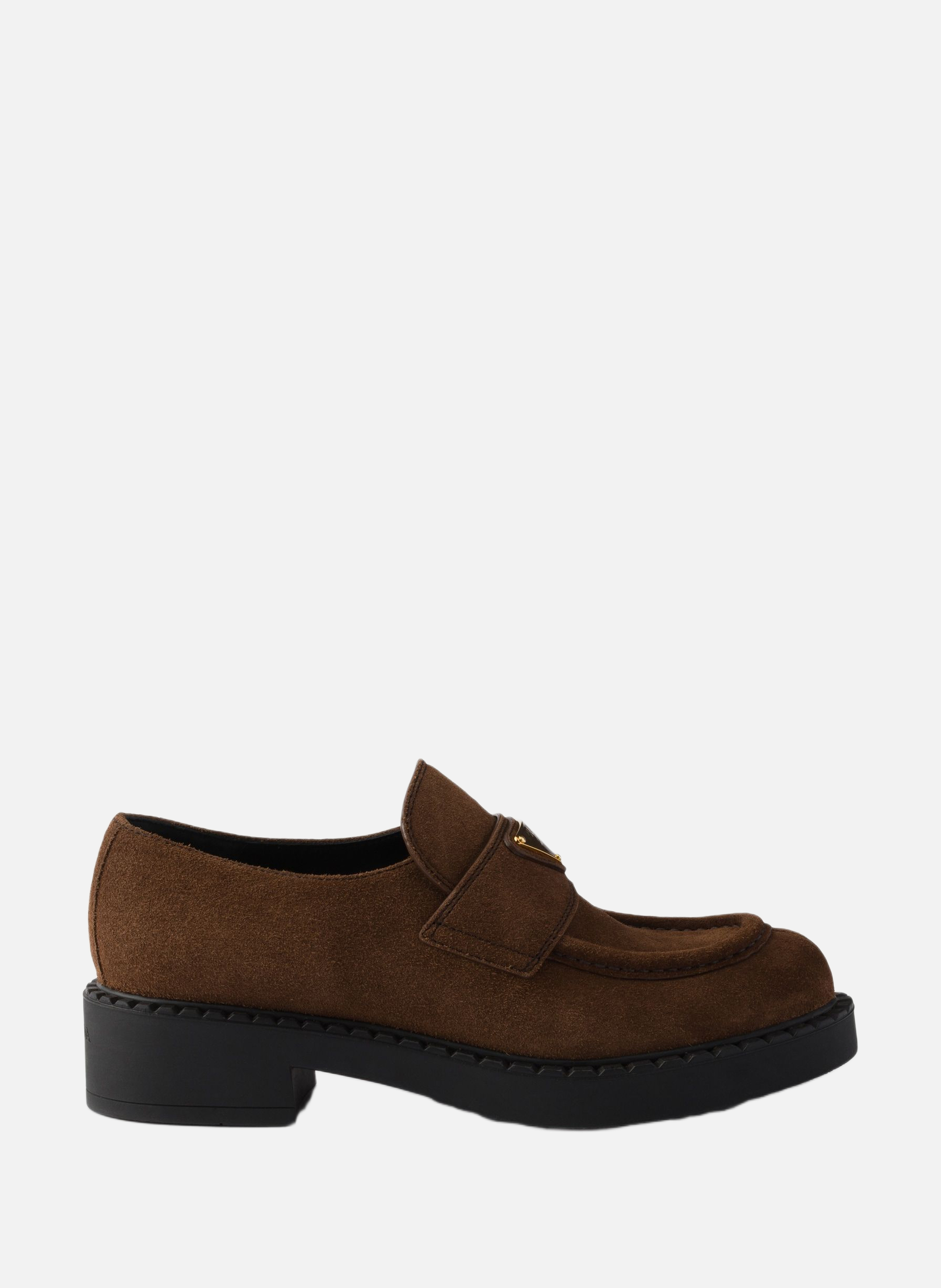 Mocassins en veau velours chocolat PRADA Marron