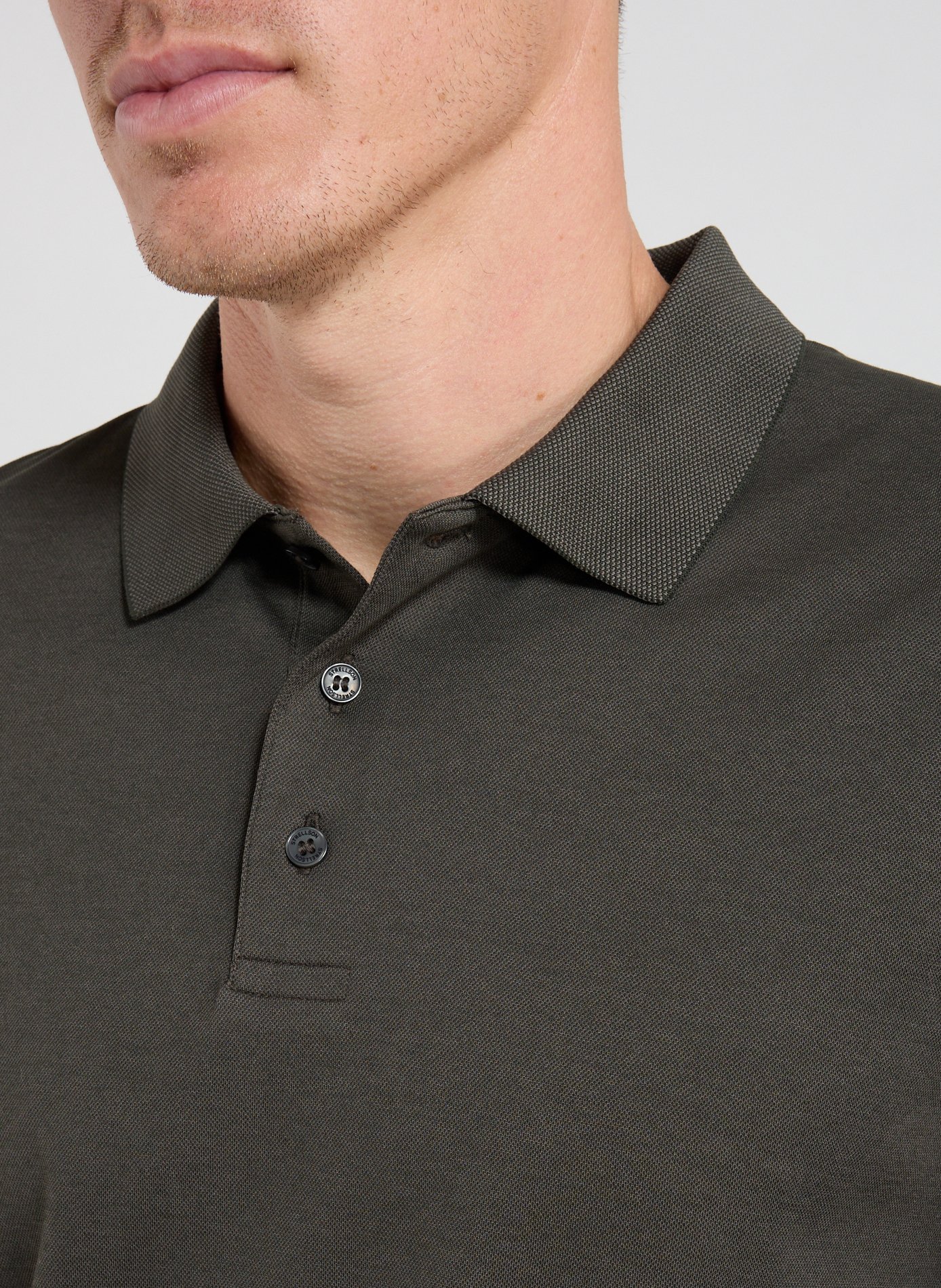 Long-sleeve cotton blend polo shirt STRELLSON Khaki