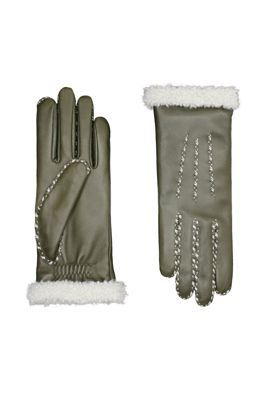 Gants marie-louise femme cuir doublés alpaga AGNELLE Kaki