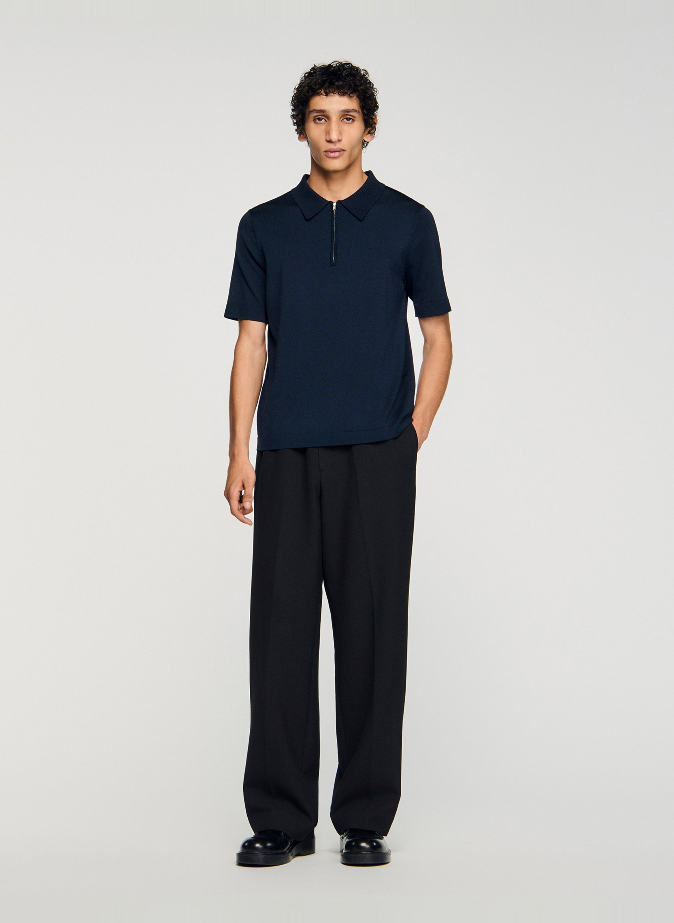 T-shirt manches courtes à col polo zippé SANDRO Bleu