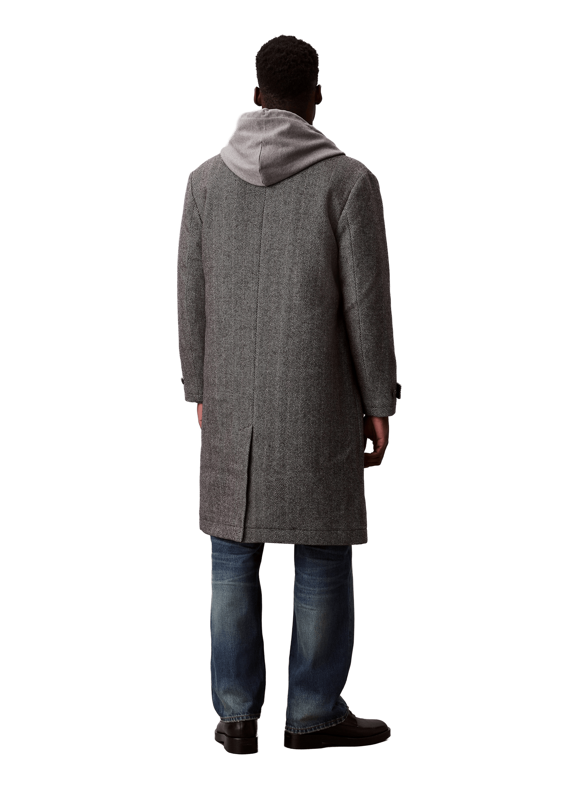 Mid-length coat with classic collar in blended wool CALVIN KLEIN Black