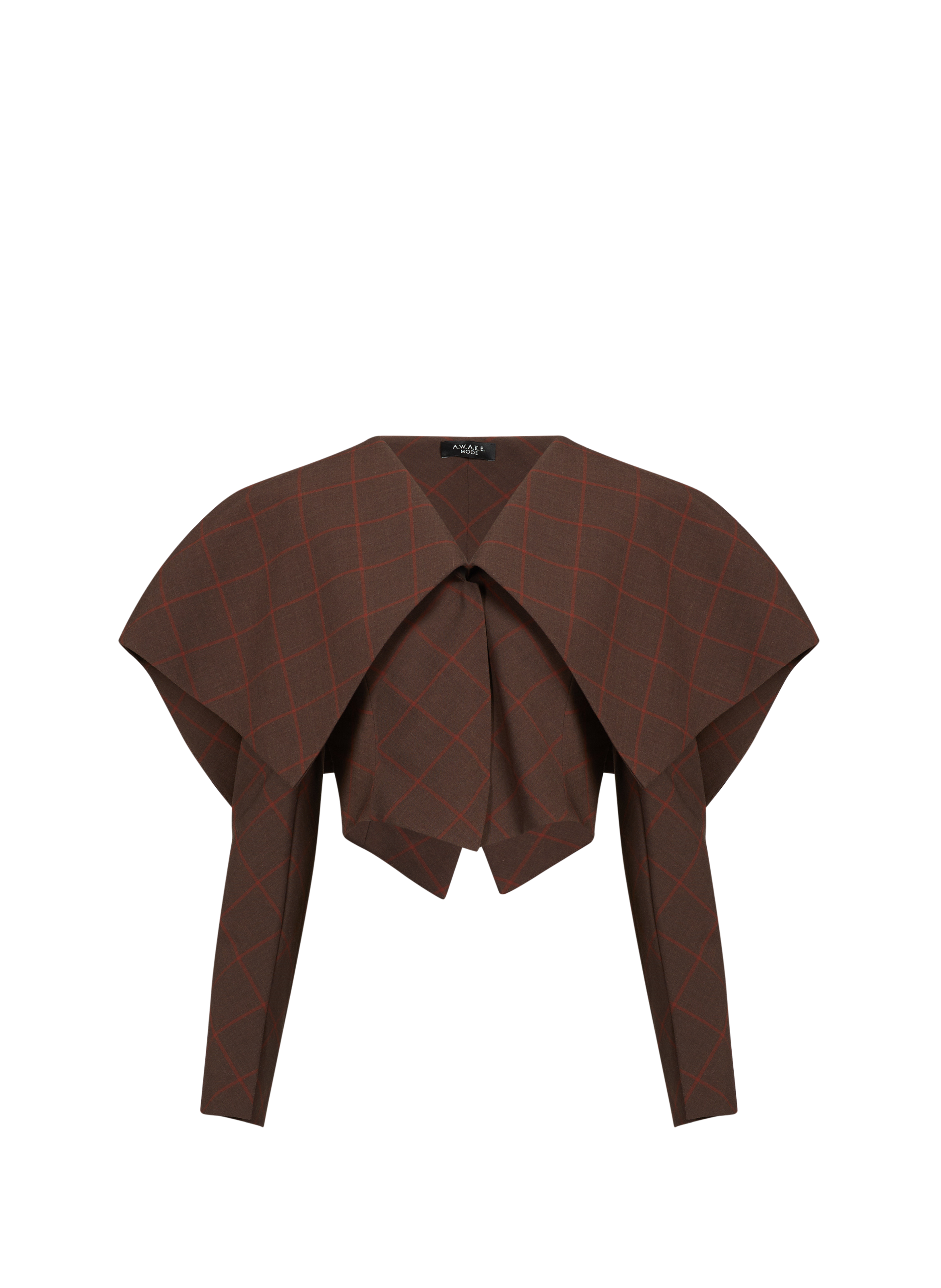 Deconstructed printed wool blend jacket A.W.A.K.E. MODE Brown
