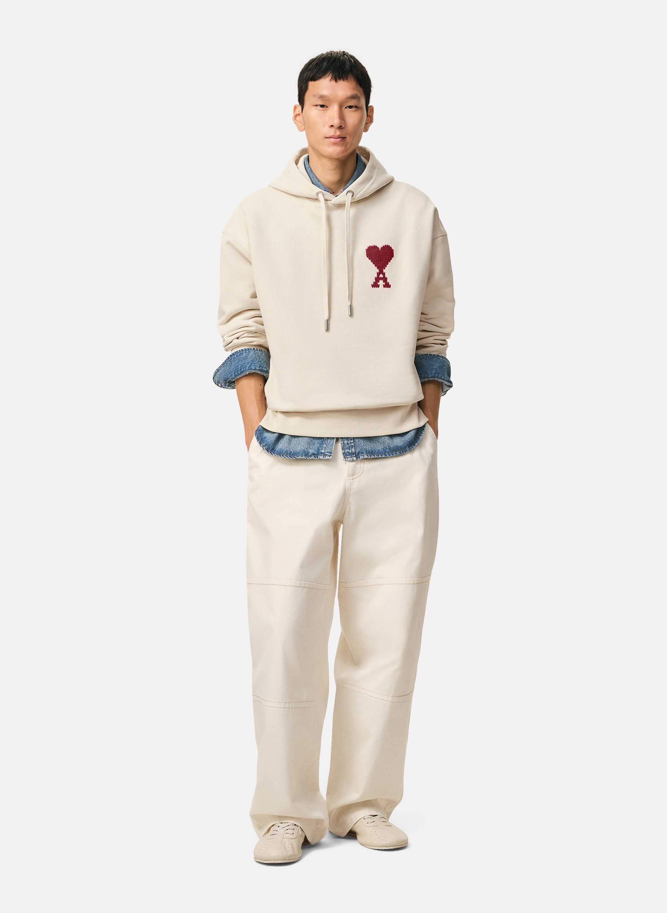 Hoodie broderie ami de coeur unisexe en coton AMI PARIS Blanc