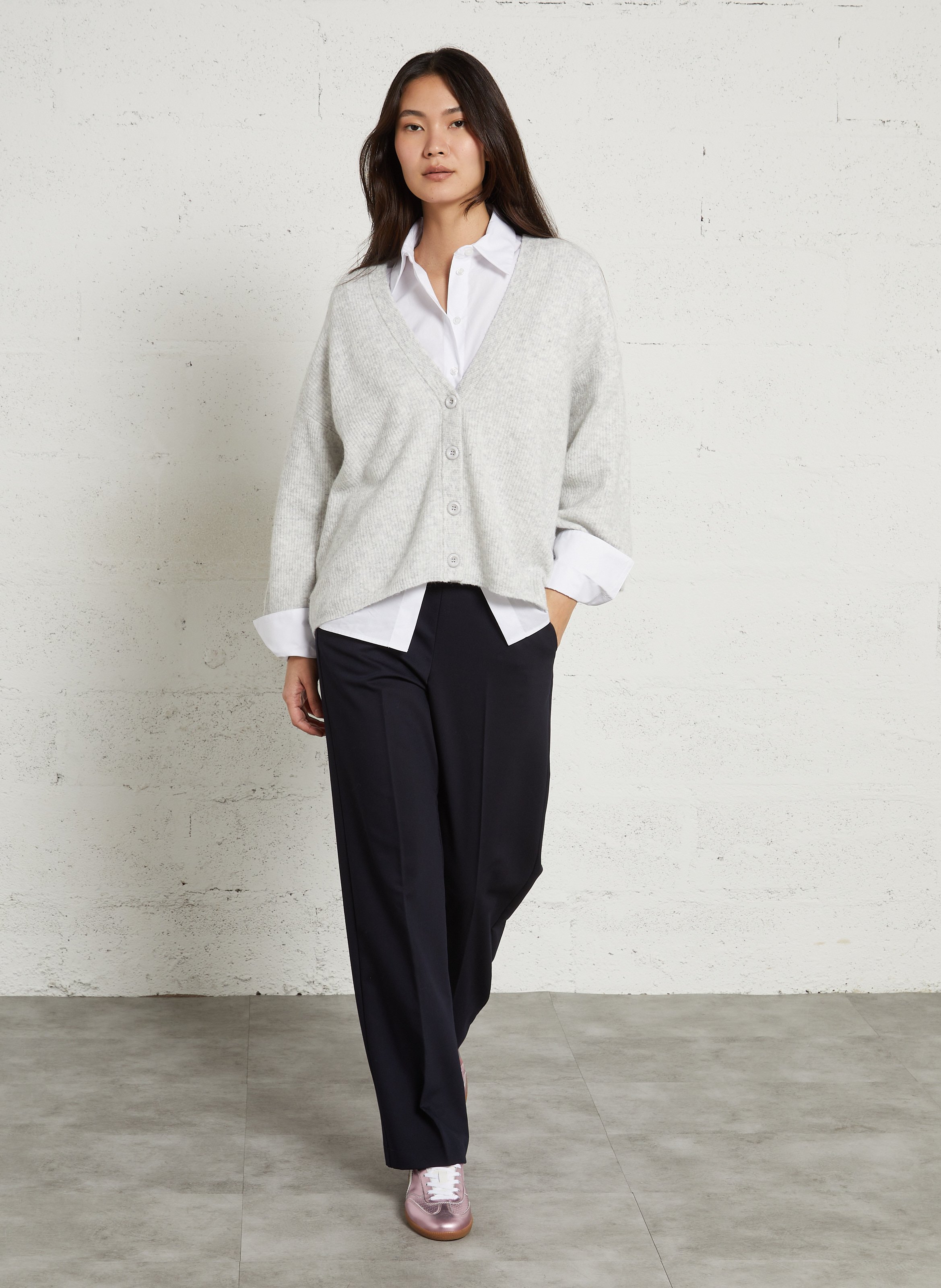 Gilet oversize col rond en maille damsville AMERICAN VINTAGE Gris