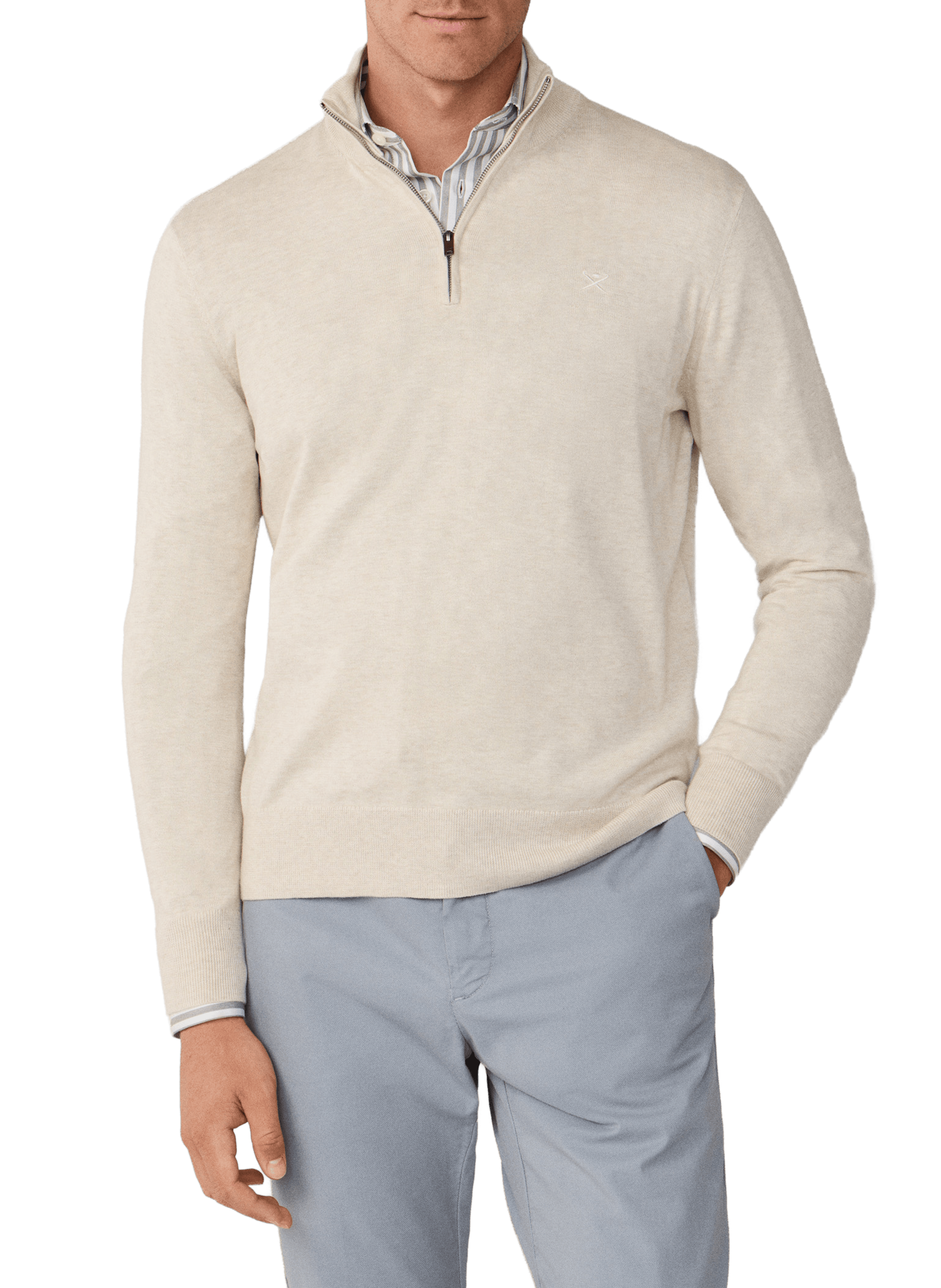 Cotton and silk zip-neck jumper HACKETT Beige