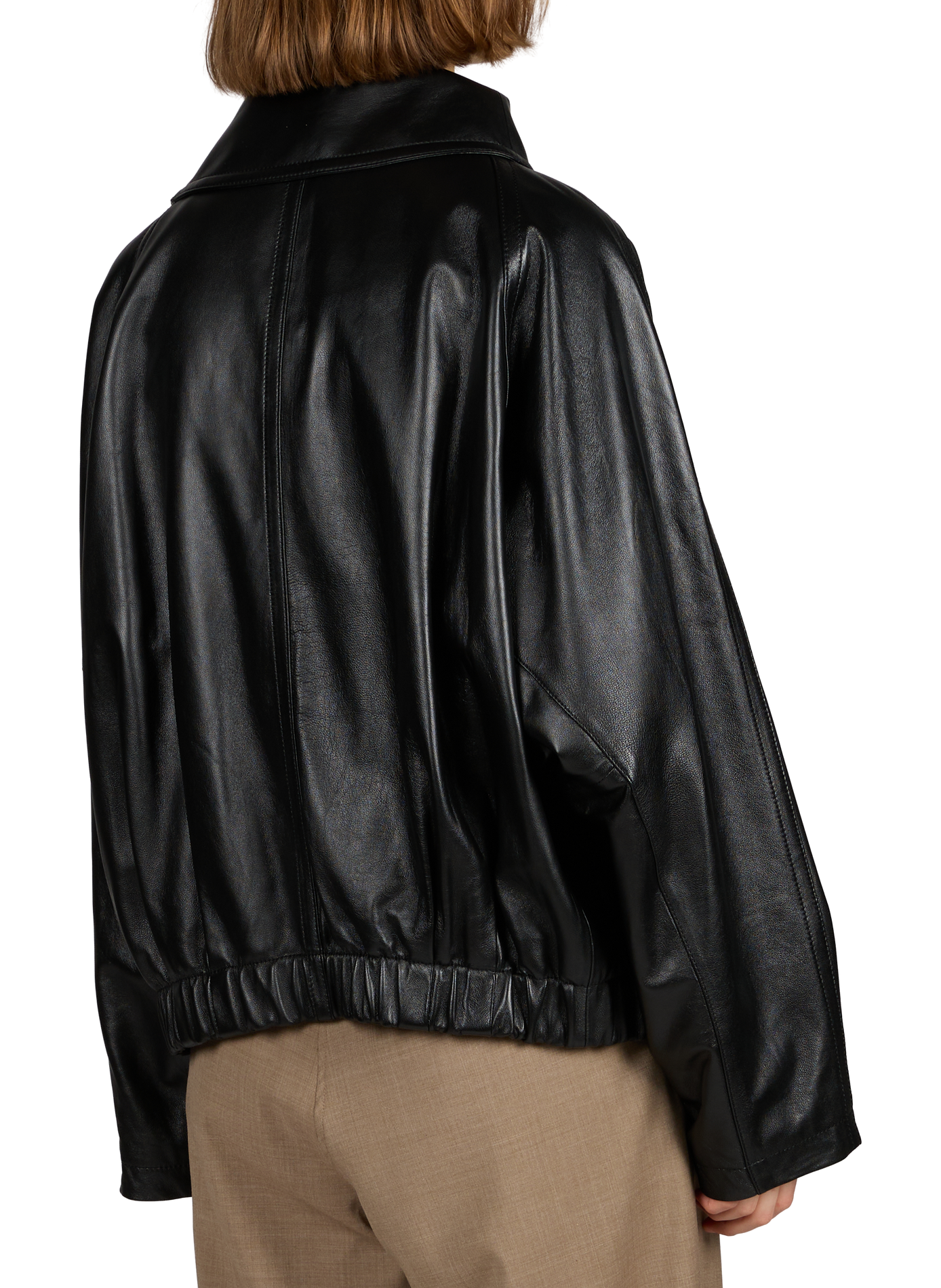 Oversized leather cross-over collar jacket LE 17 SEPTEMBRE Black