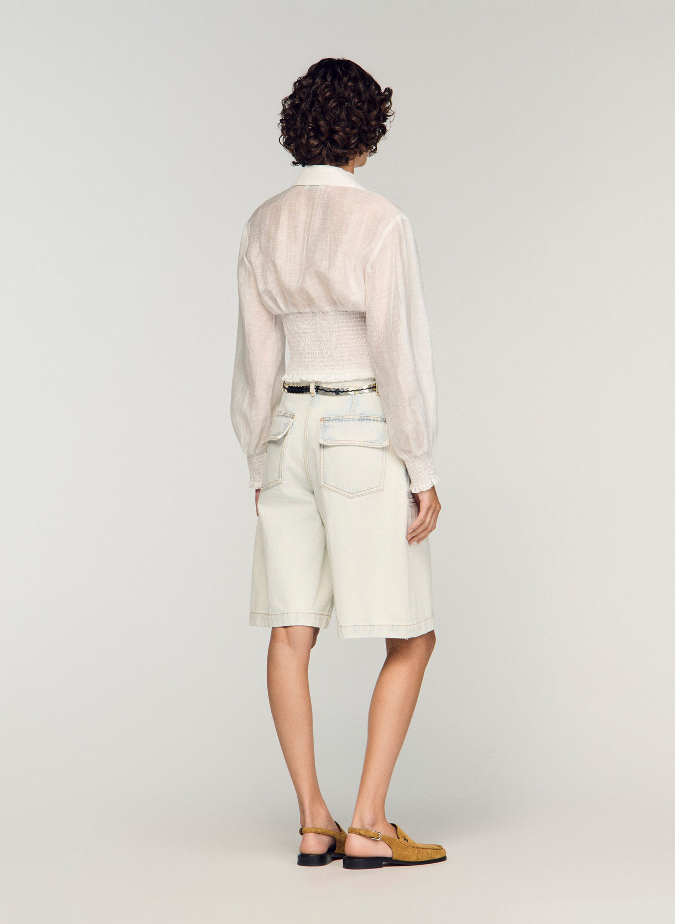 Chemise cintrée courte en lin mélangé SANDRO Blanc