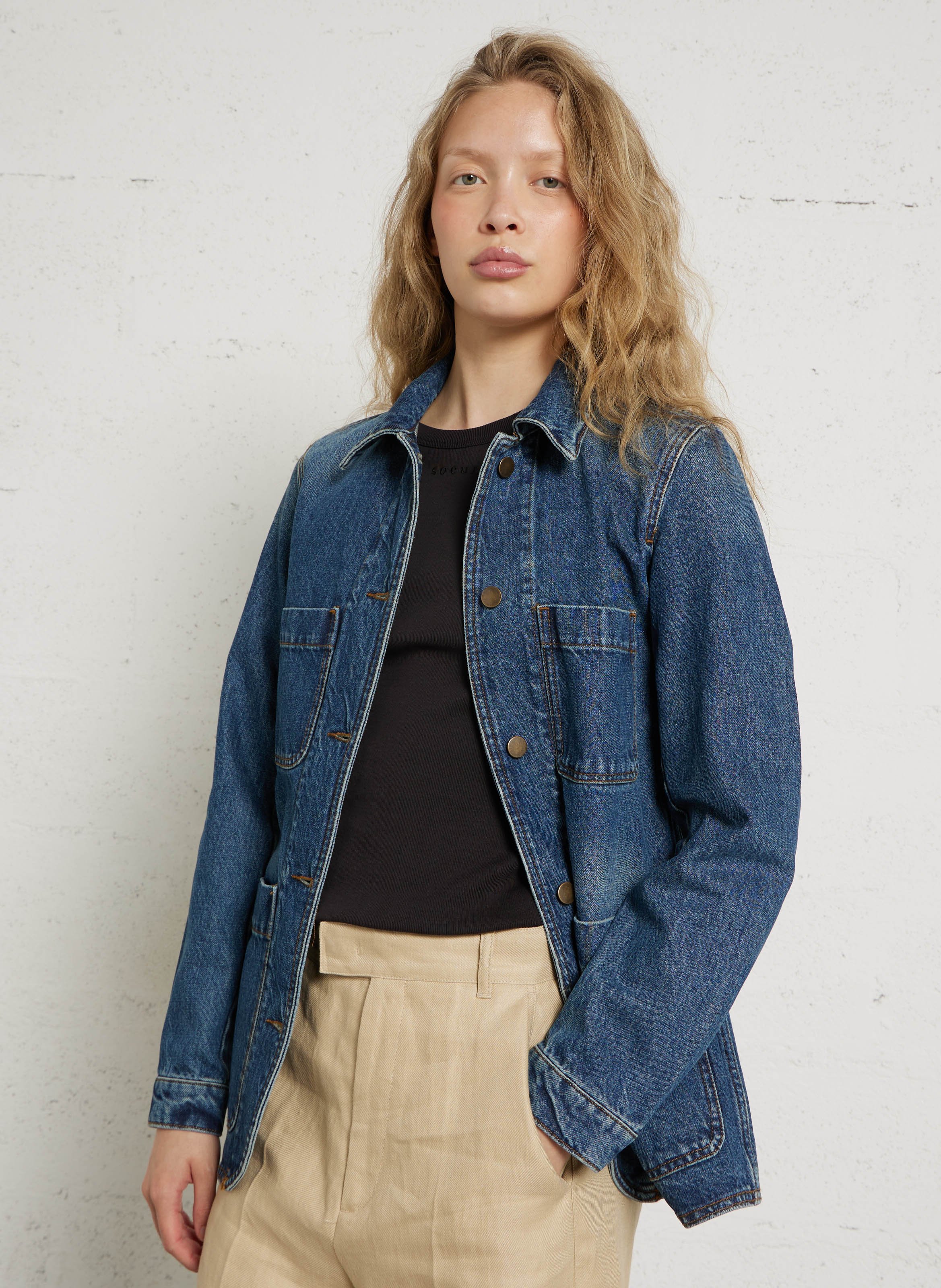 Veste en jean cintrée en coton garry SOEUR Bleu