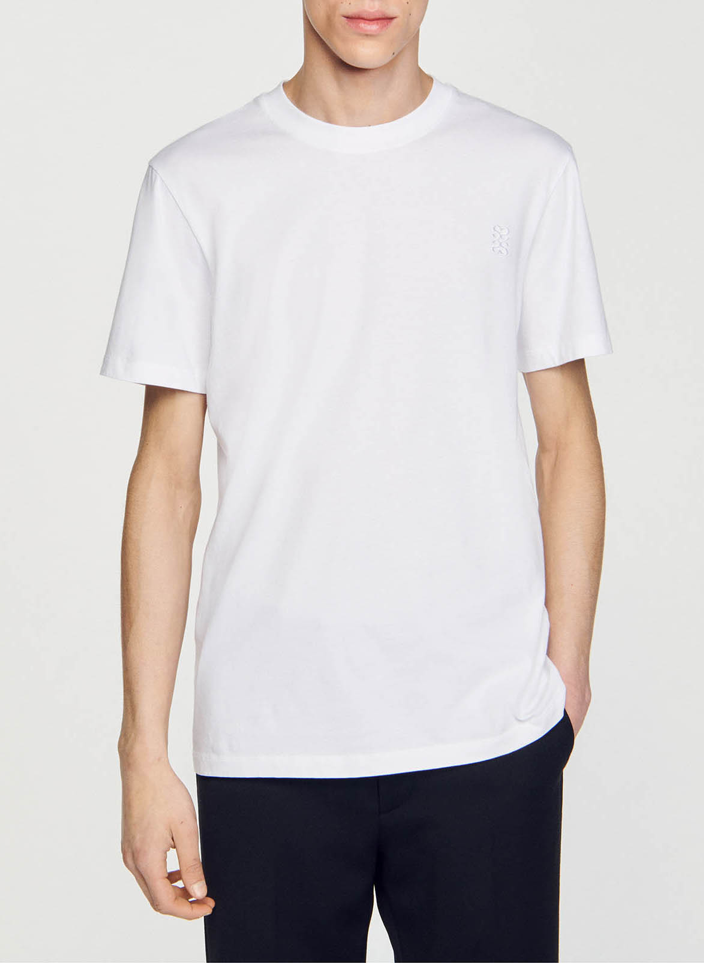 Tee-shirt col rond en coton SANDRO Blanc