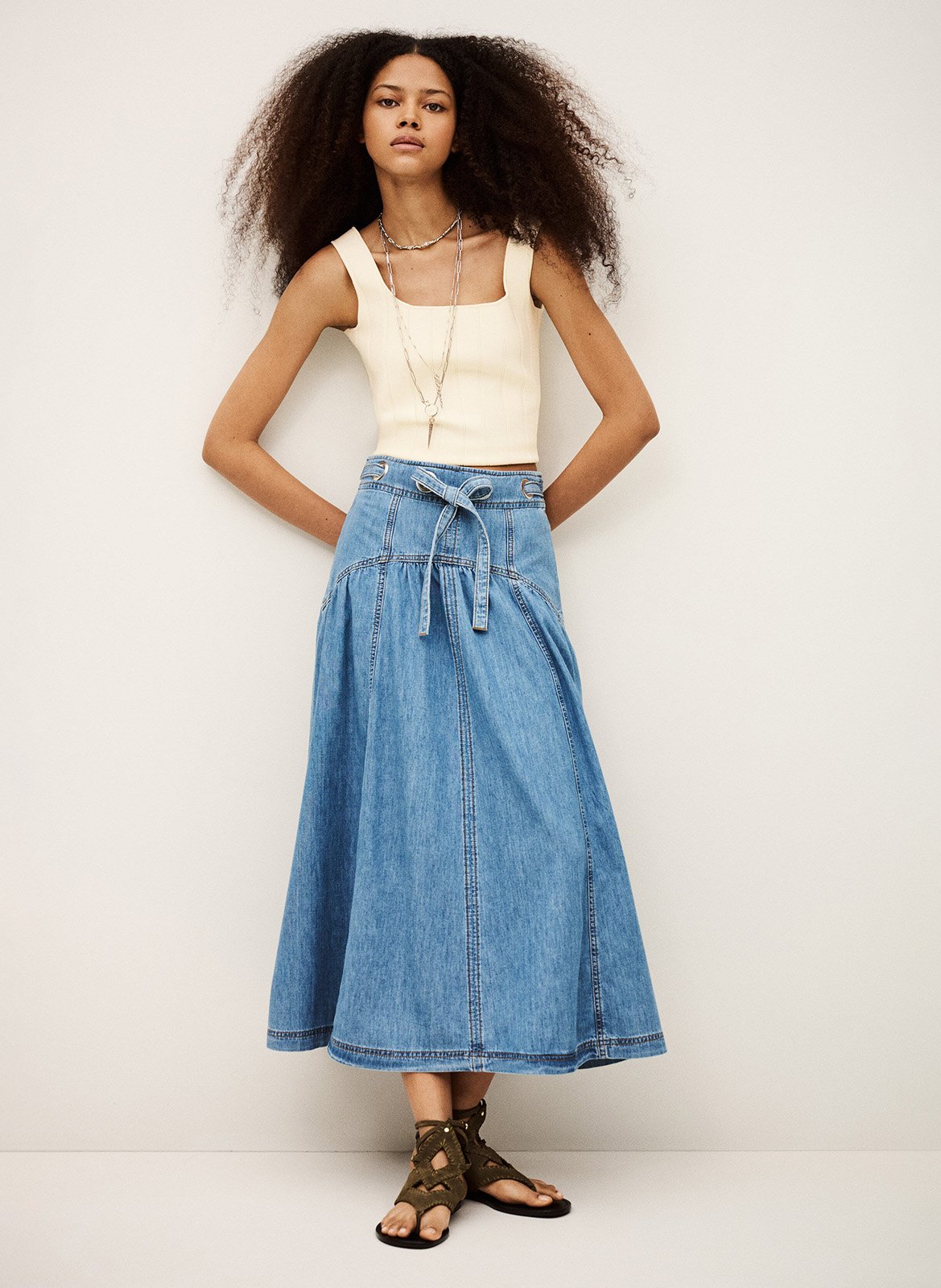 Jupe évasée taille haute en denim lonia BA&SH Bleu