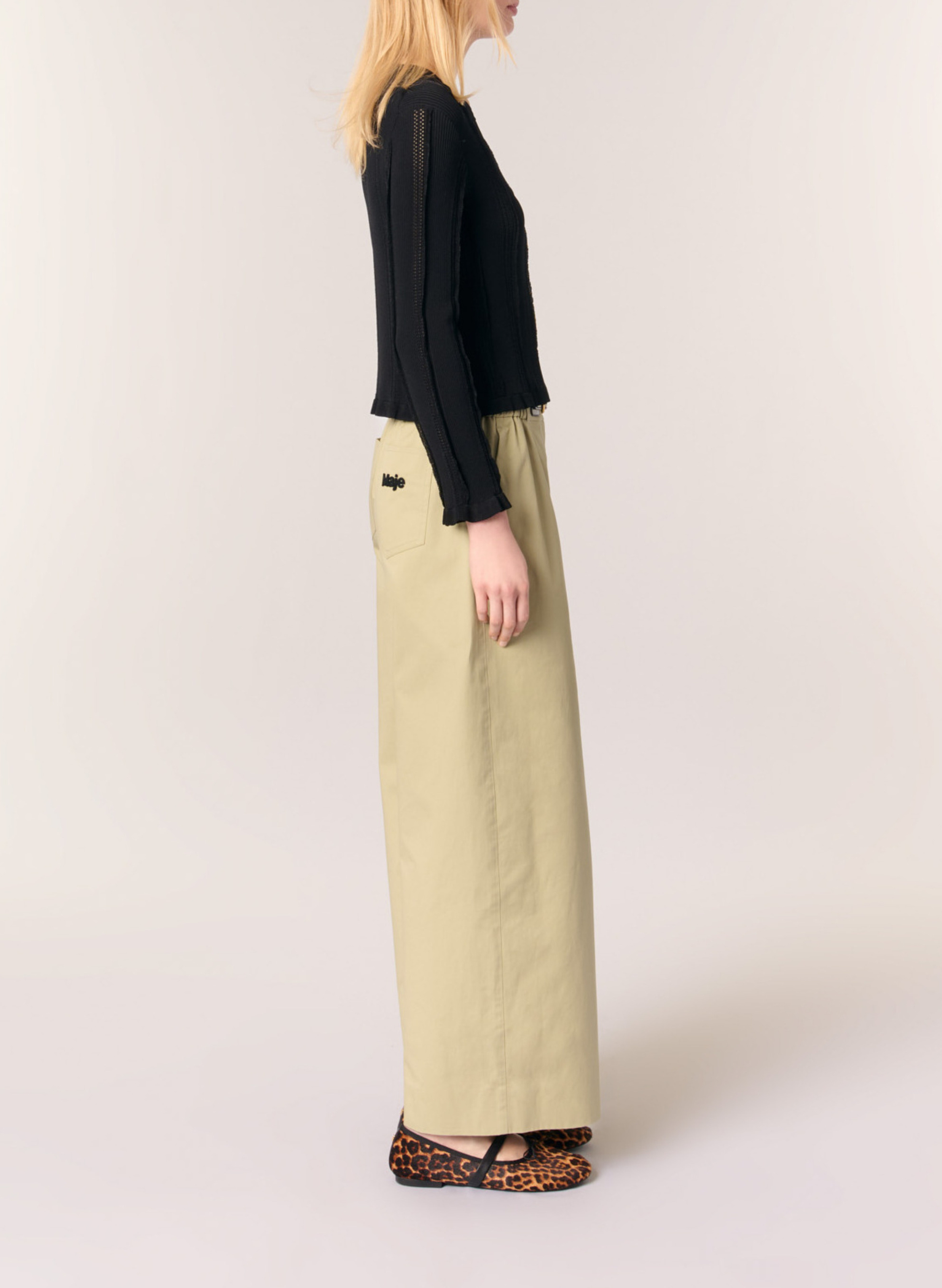 Cardigan droit col rond en maille ajourée MAJE Noir