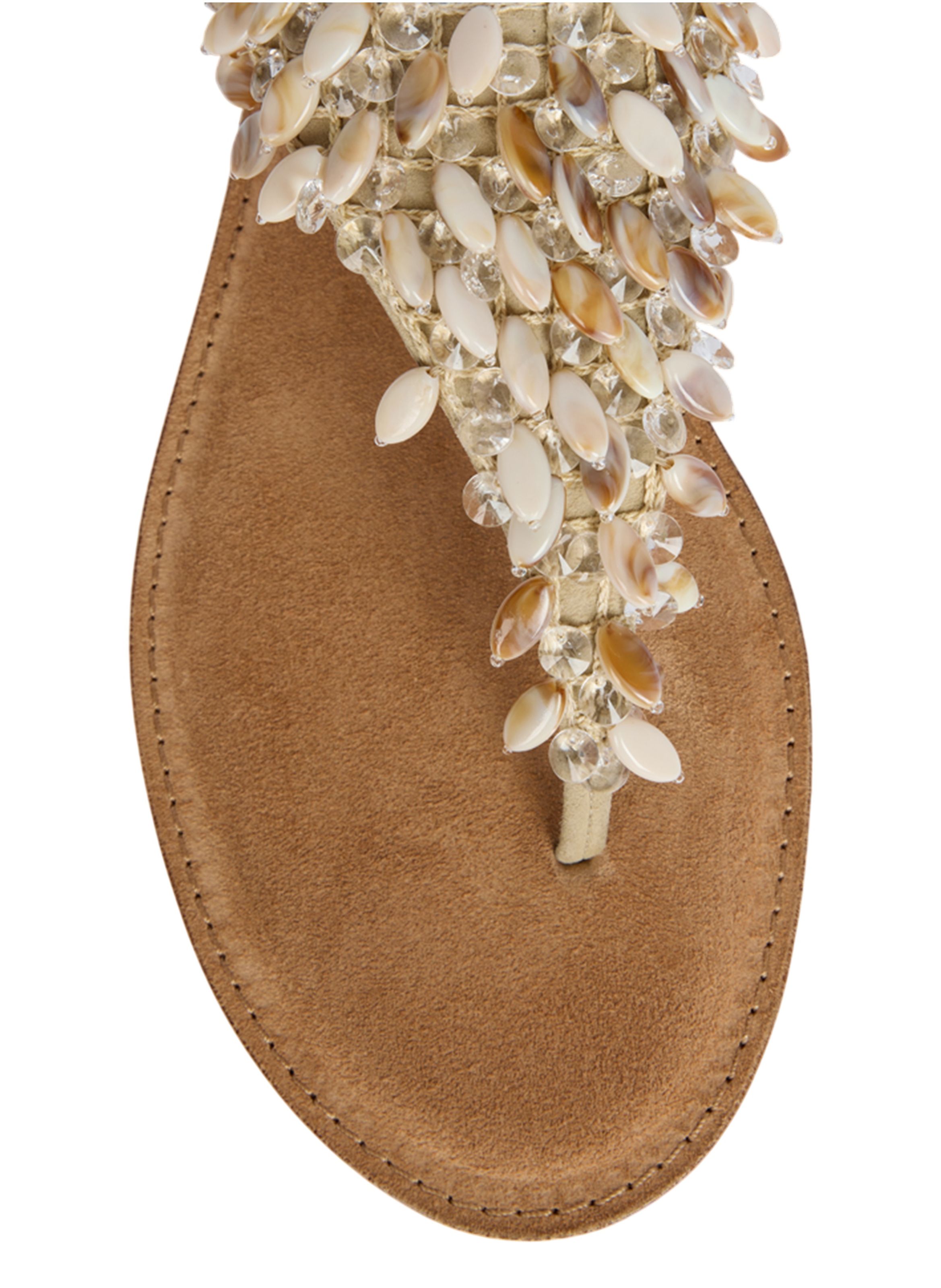 Sandales plates en cuir suédé, coton et perles BALMAIN Beige