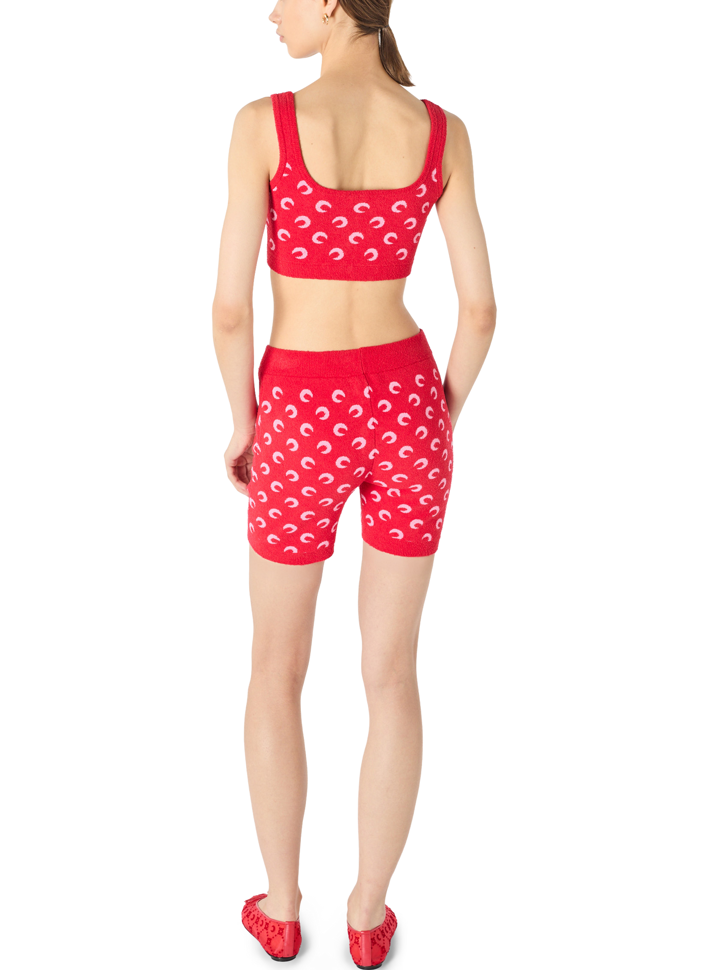 Moon printed jacquard bouclette mini shorts organic cotton MARINE SERRE Red