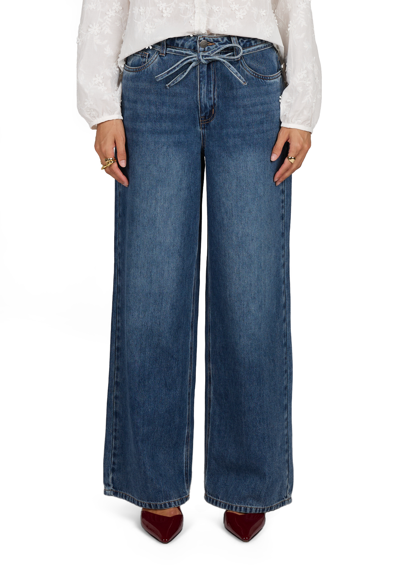 Wide leg mixed cotton jeans OBJECT Blue