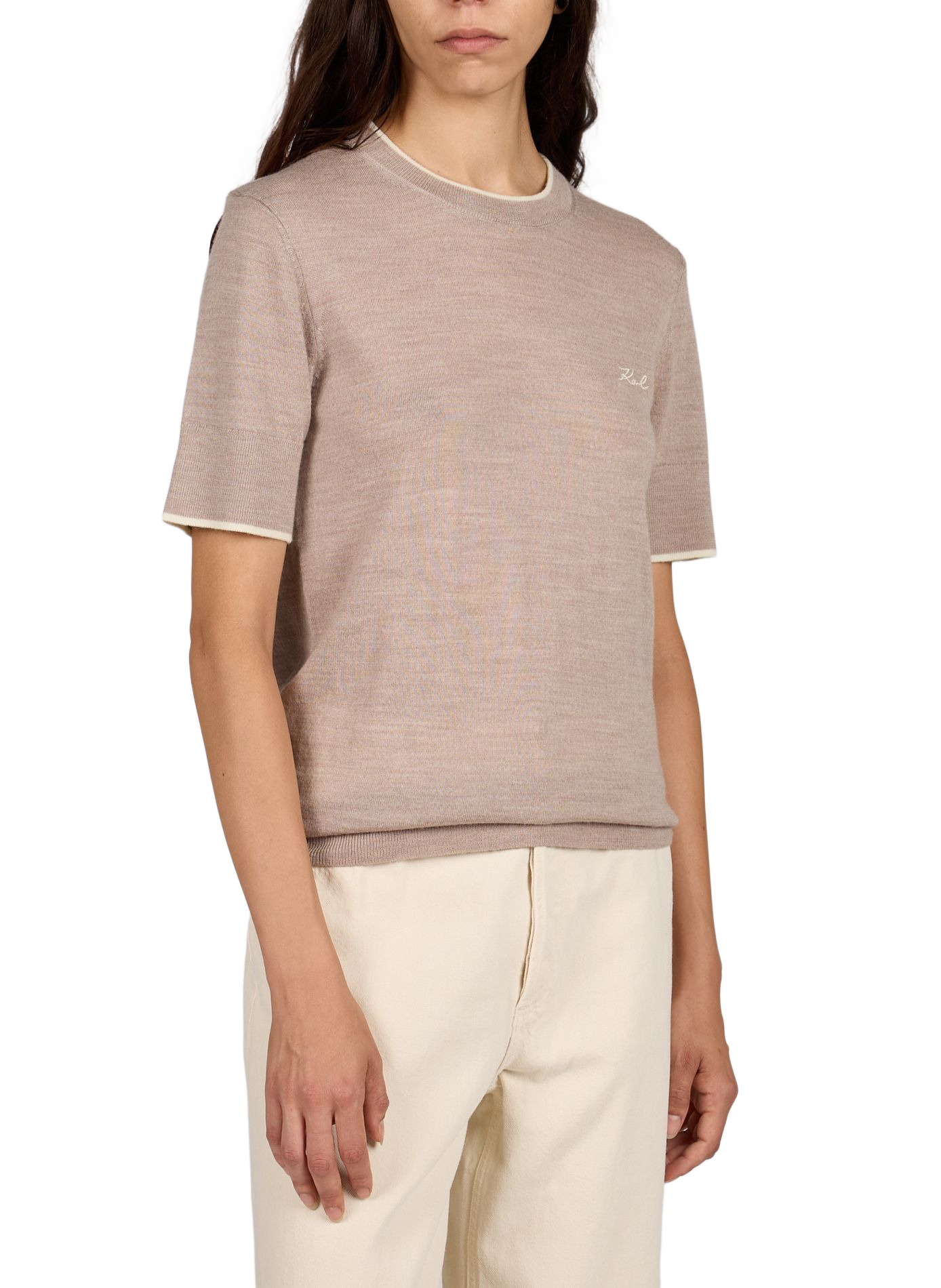 Short-sleeved wool sweater KARL LAGERFELD Beige